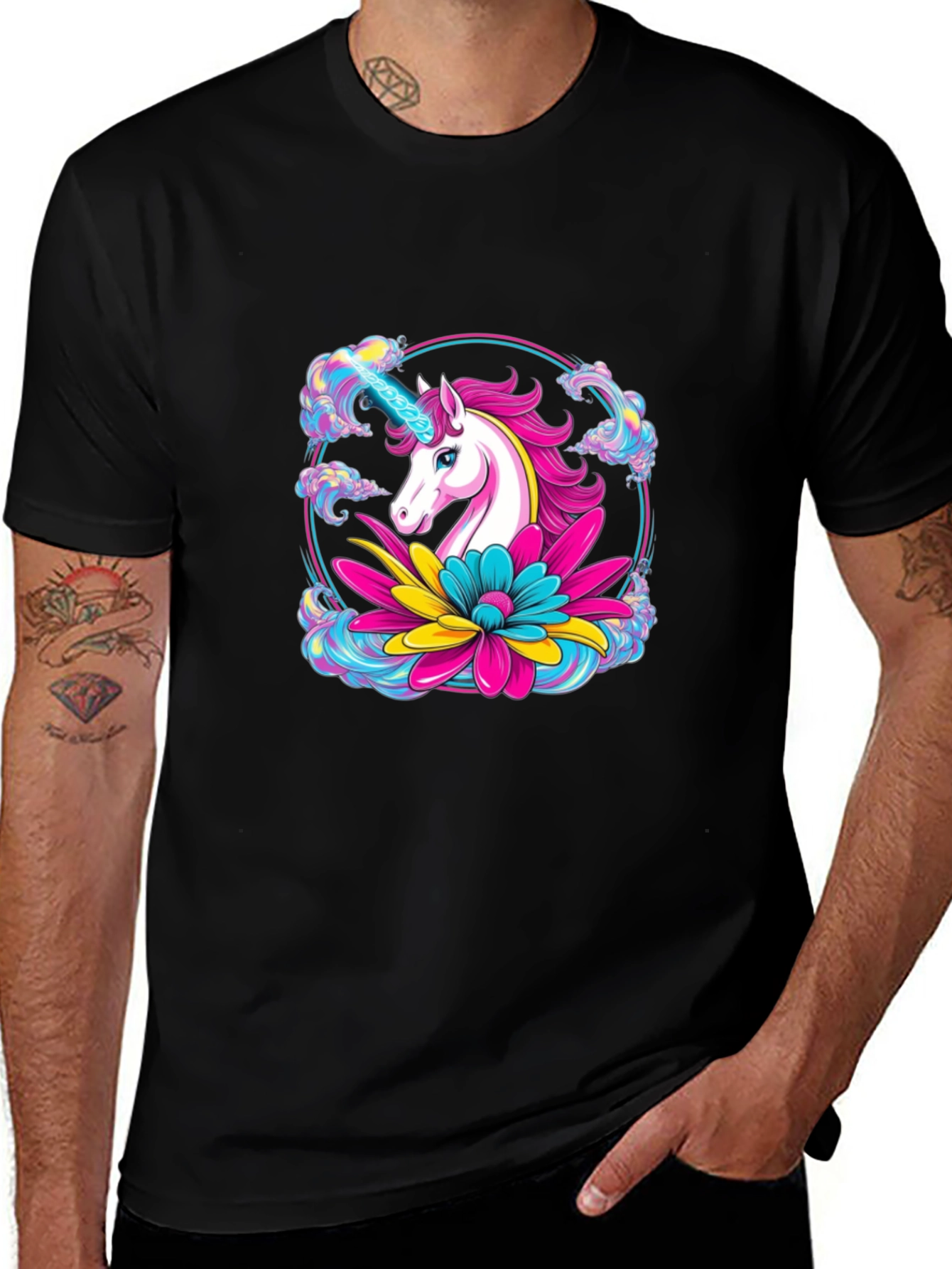 Variant 5 of Unicorn Flower Black T-Shirt