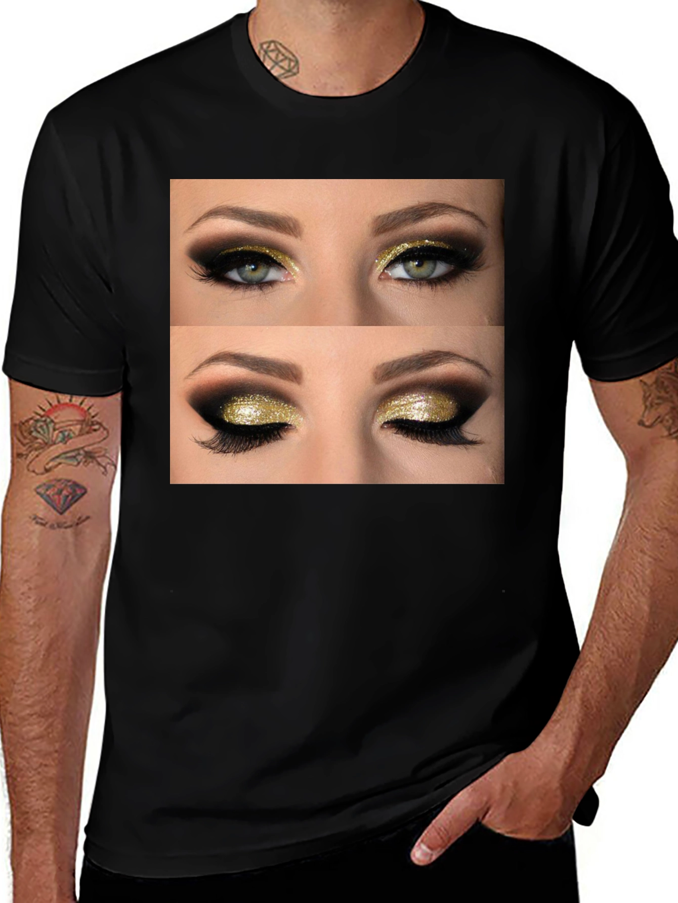 Variant 17 of Glam Eyes Graphic Tee - Black Cotton Casual Wear