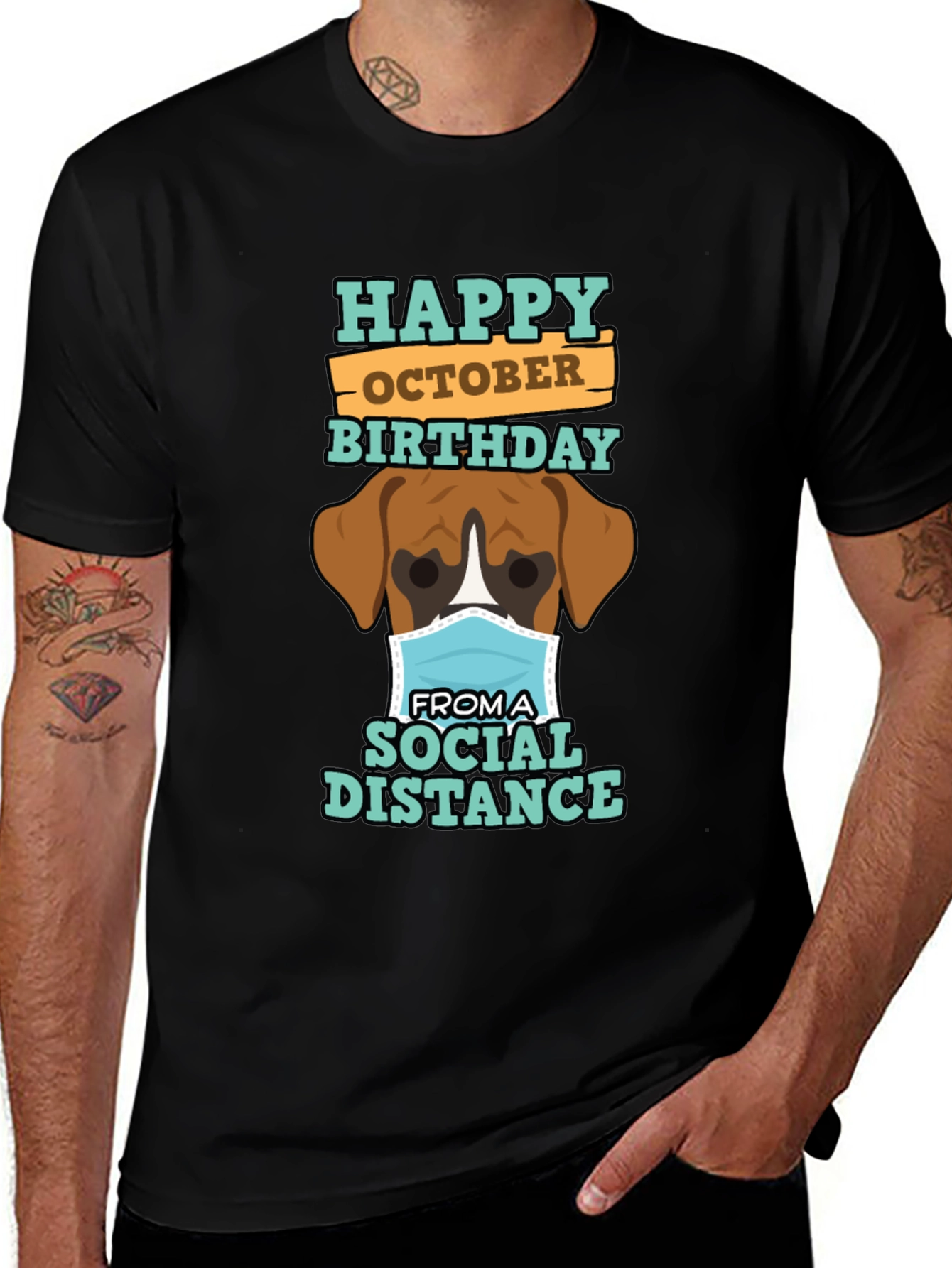 Happy October Birthday Dog Social Distance T-Shirt