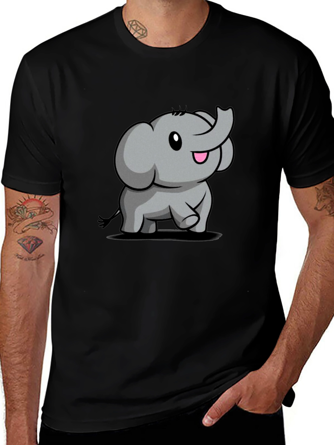 Variant 18 of Cute Elephant Graphic Tee - Black Cotton Blend
