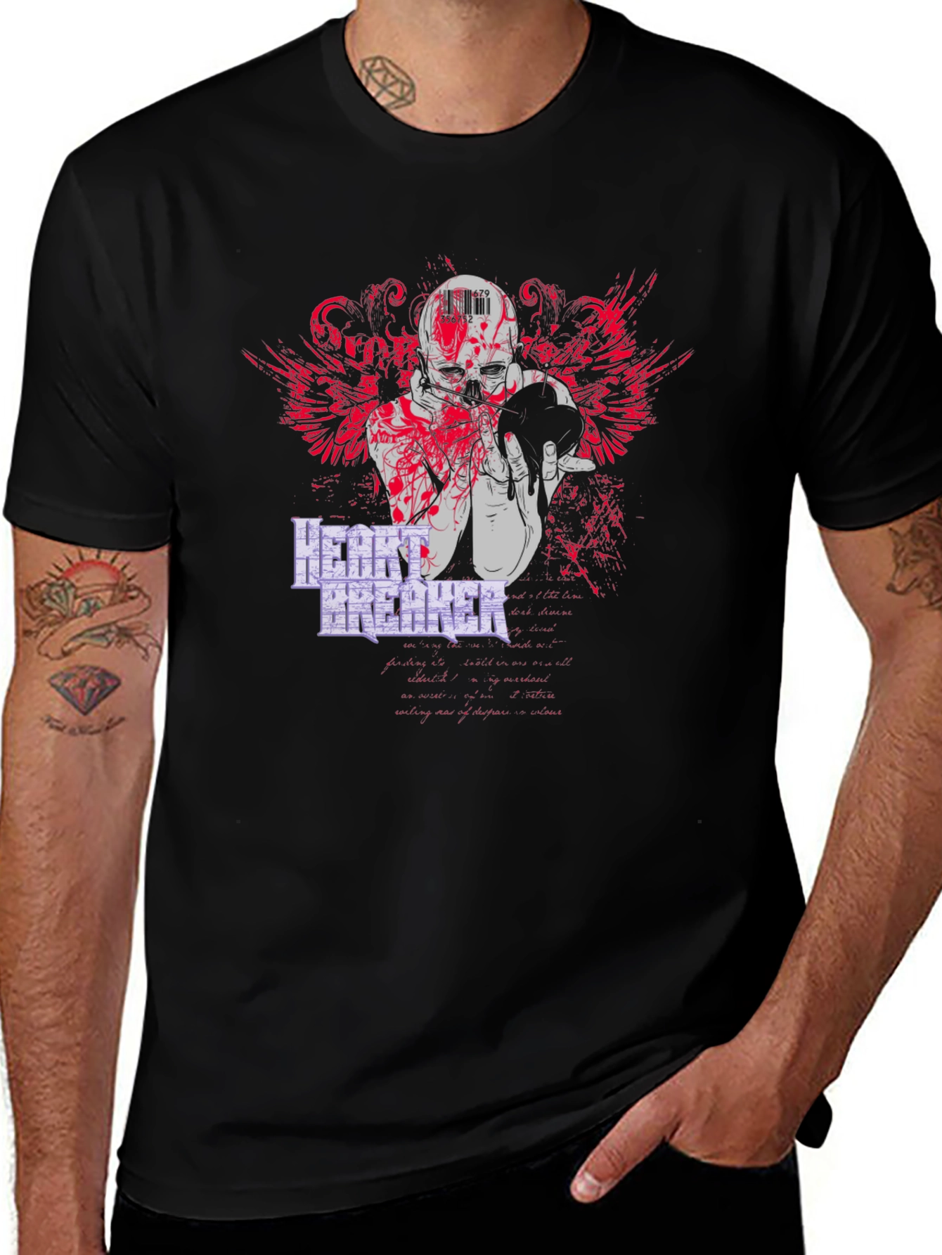 Variant 17 of Heartbreaker Skull Graphic Black T-Shirt