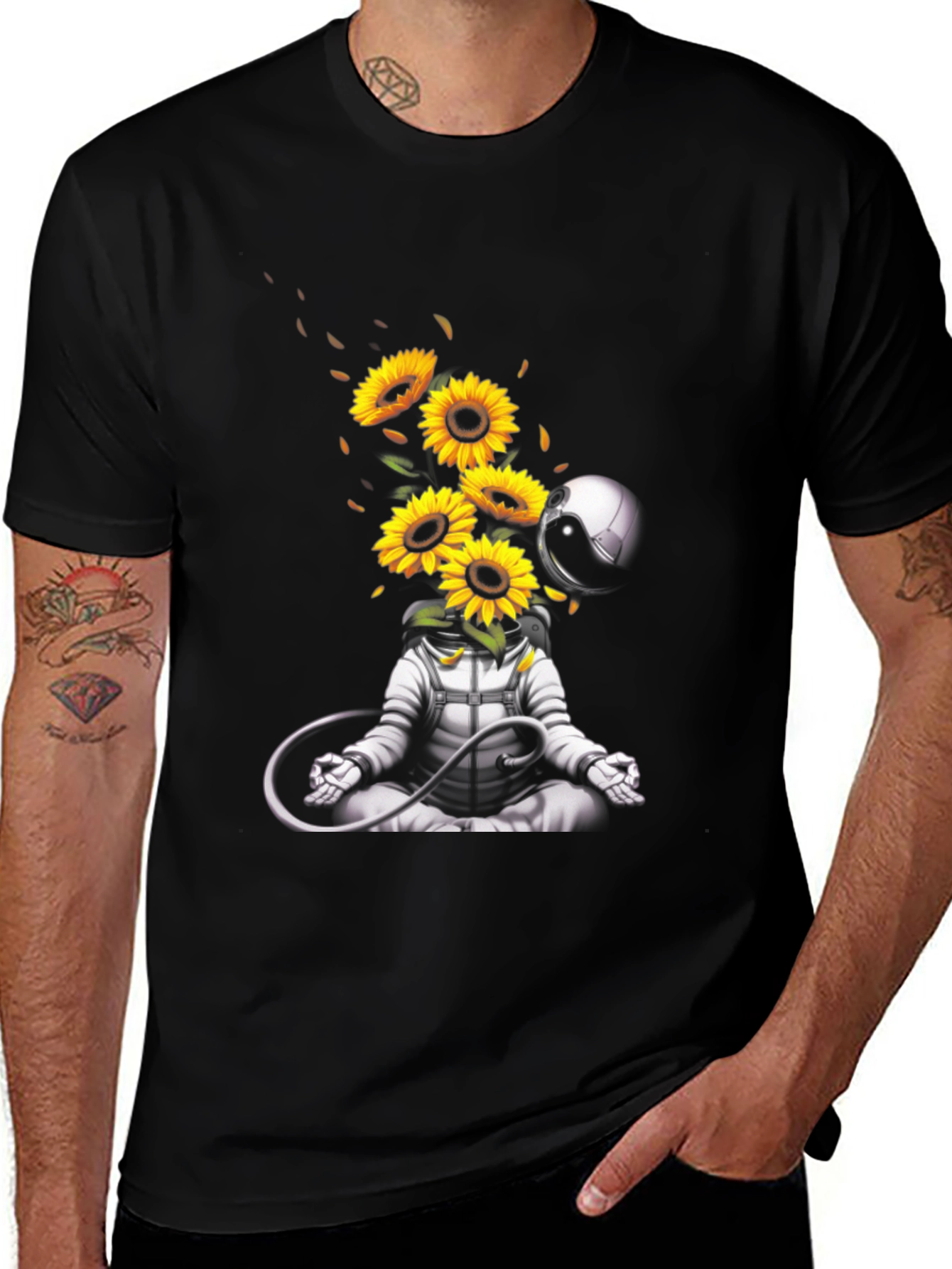 Variant 22 of Meditating Astronaut with Sunflowers Graphic T-Shirt