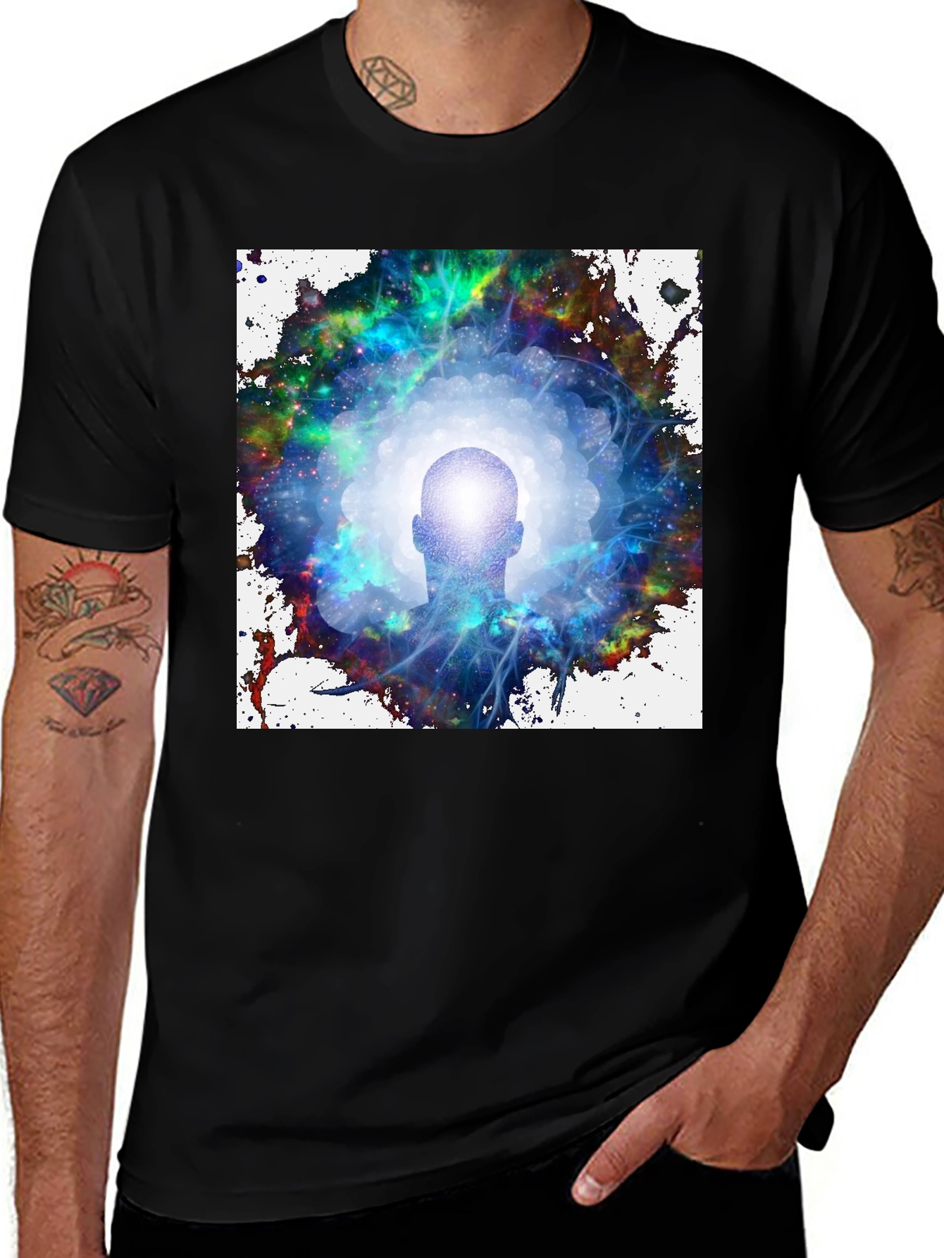 Variant 4 of Mystical Head in Galaxy Men's Black T-Shirt