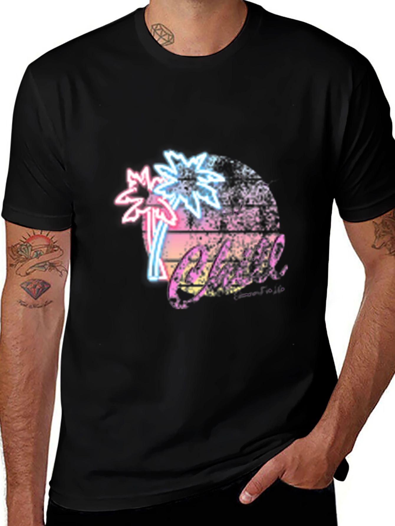 Variant 30 of Retro Palm Tree T-Shirt Black Neon Design
