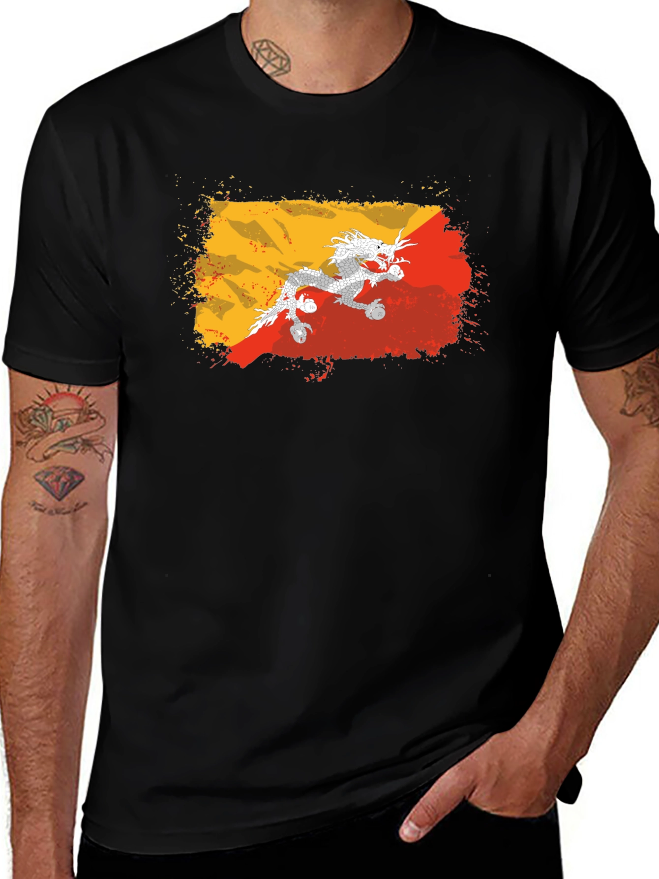 Bhutan Flag Dragon T-Shirt - Grunge Style