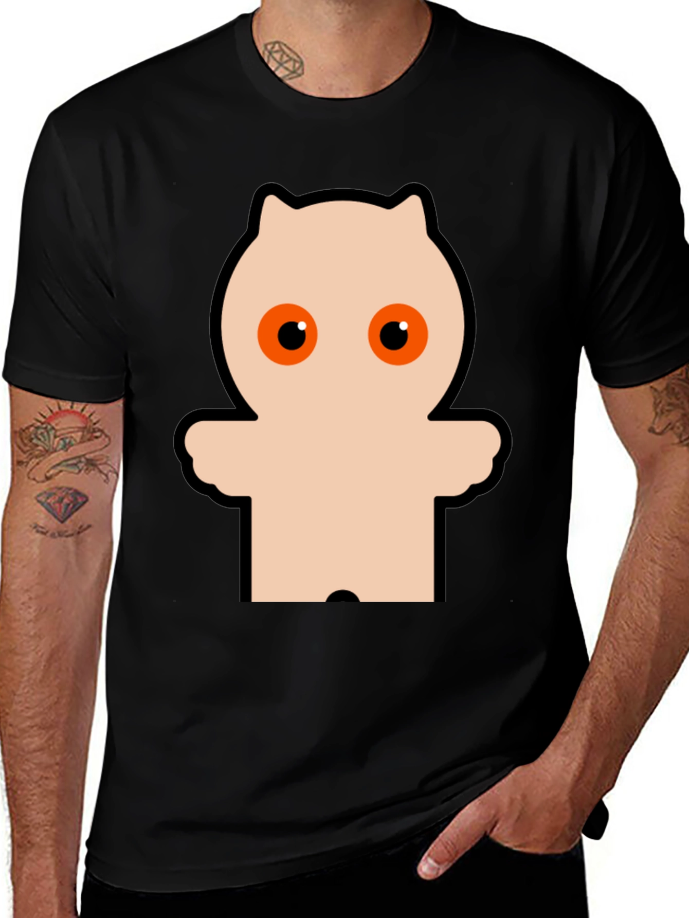 Variant 3 of Funky Black Tee with Cartoon Owl Design