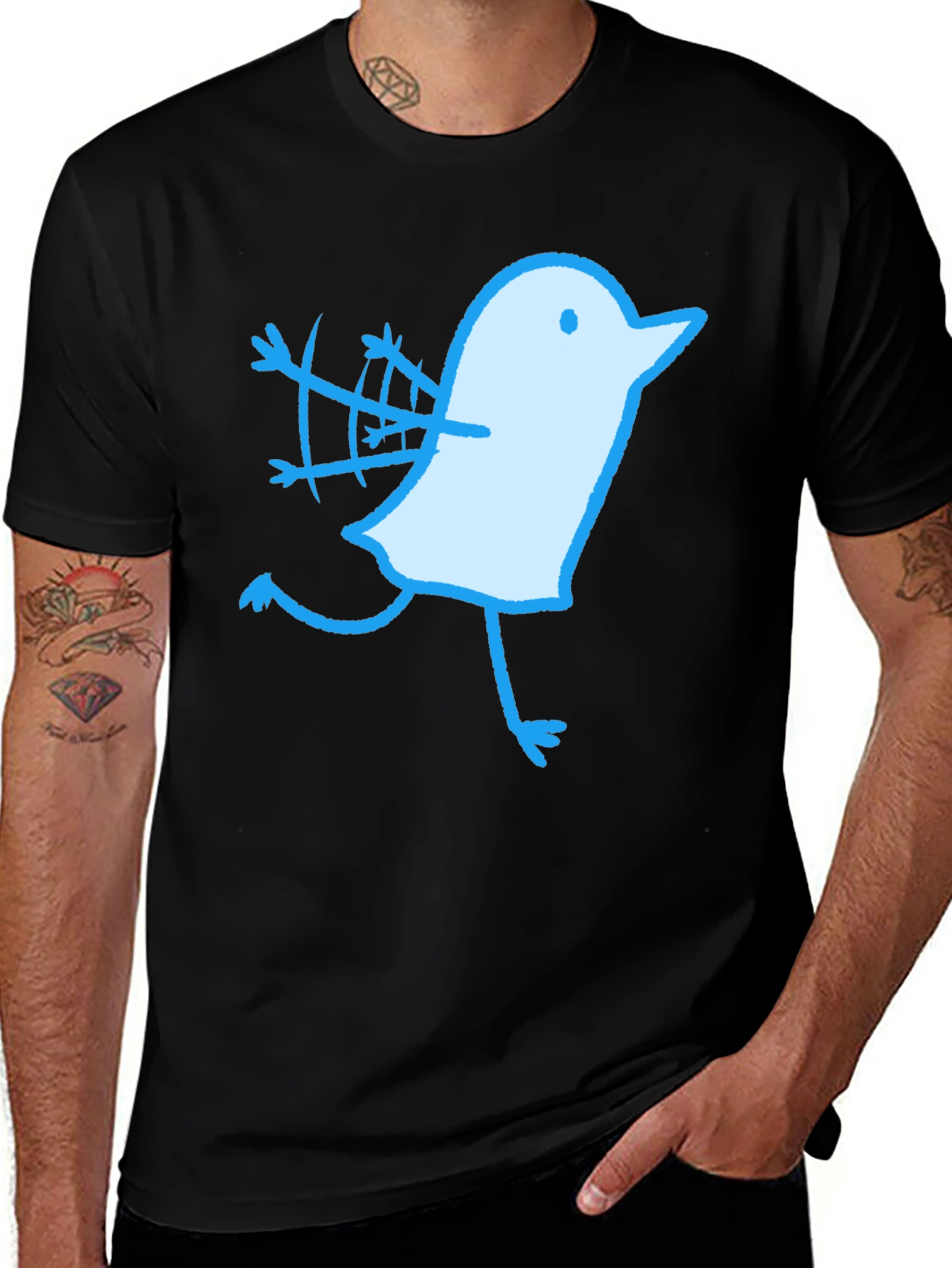 Black Novelty Bird Graphic Black T-Shirt main image