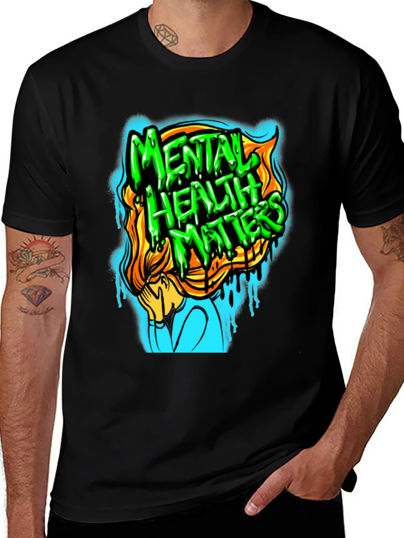 Variant 3 of Mental Health Matters Graphic Tee - Black Cotton T-Shirt