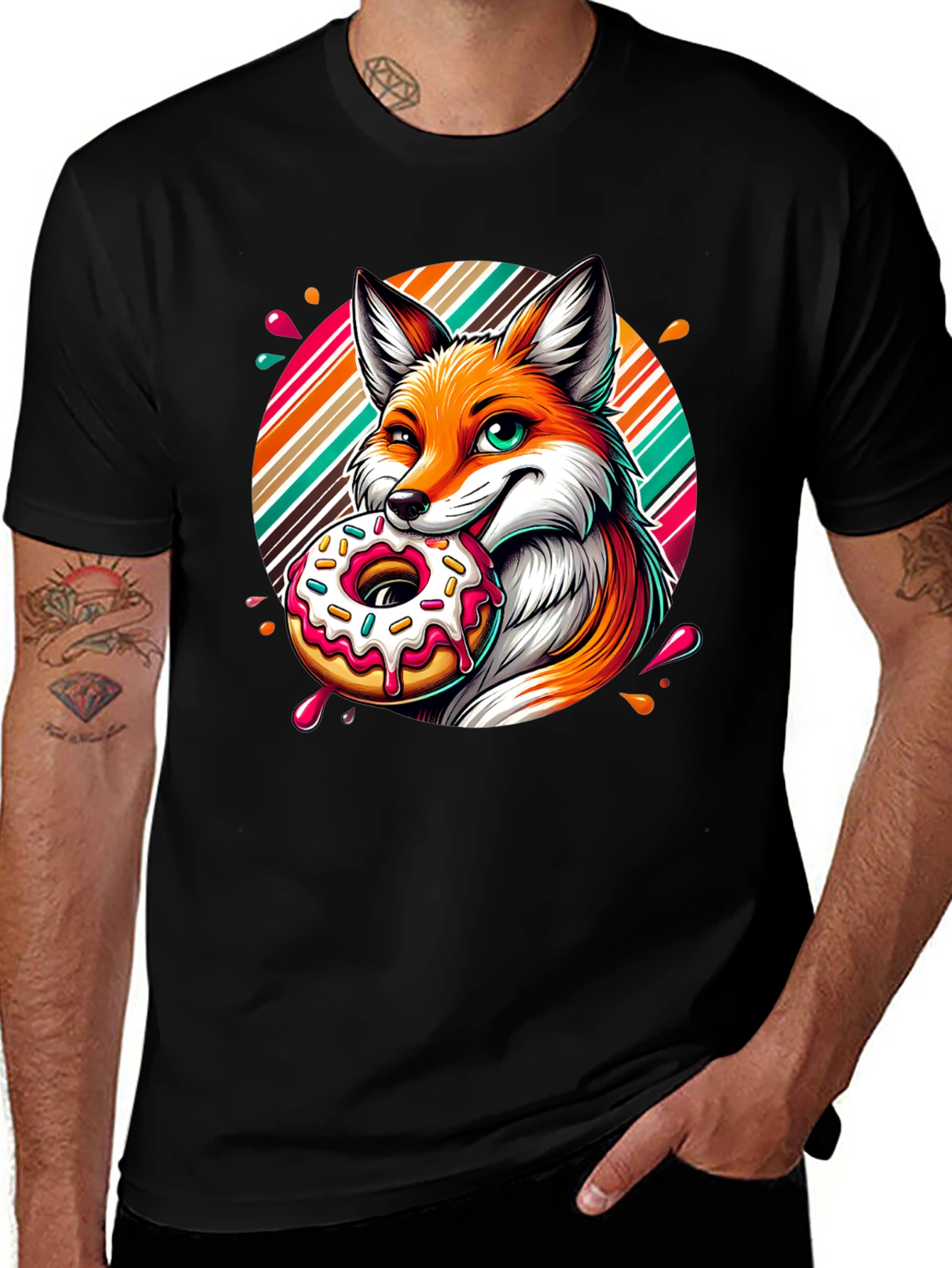 Variant 29 of Fox Eating Donut Graphic Tee - Unisex Black T-Shirt