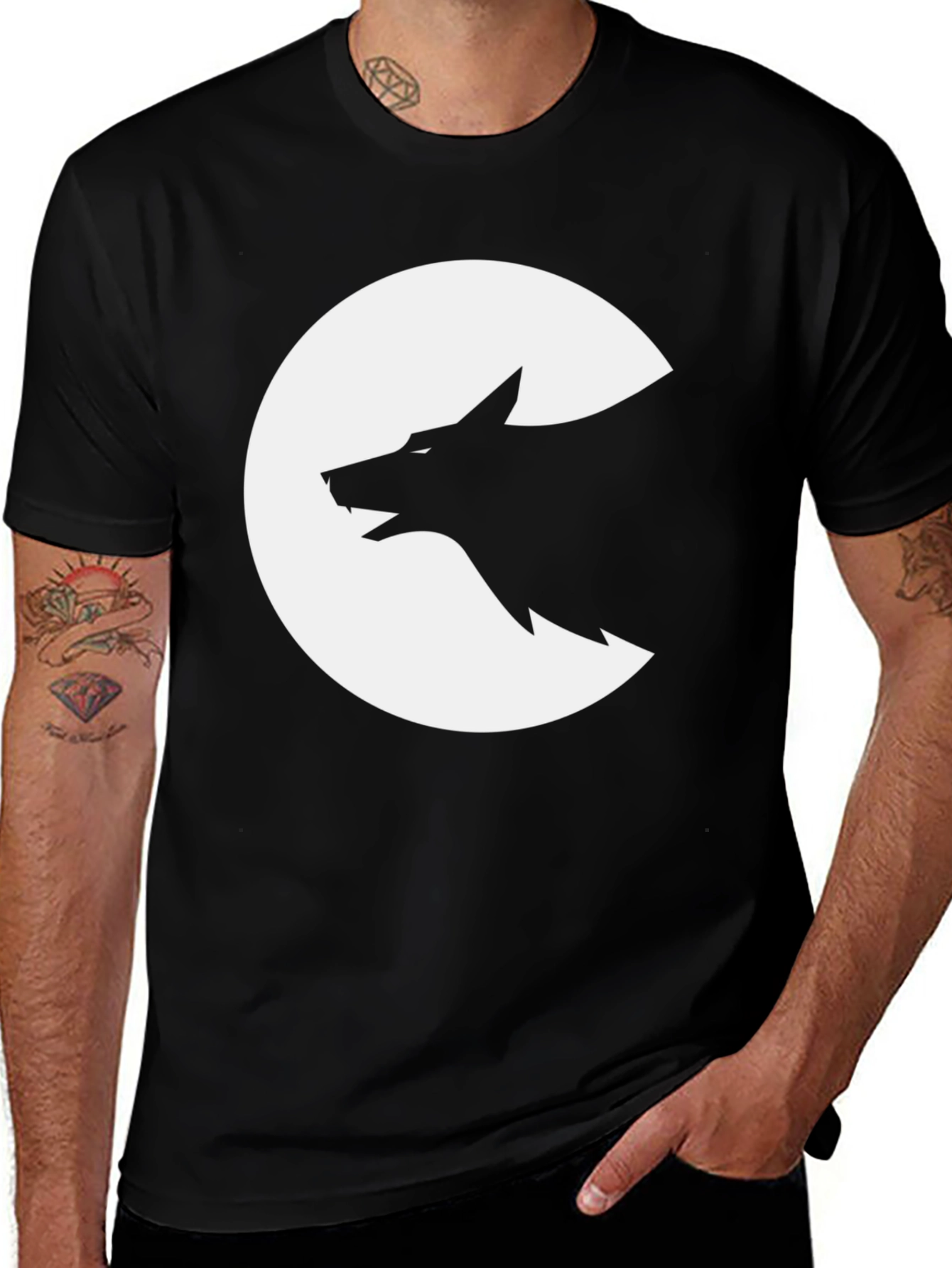 Variant 30 of Wolf Silhouette Graphic Tee - Black Cotton T-Shirt