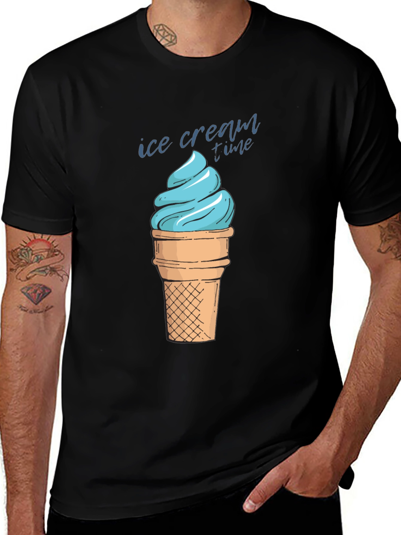 Variant 8 of Ice Cream Time Graphic Tee - Casual Black T-Shirt