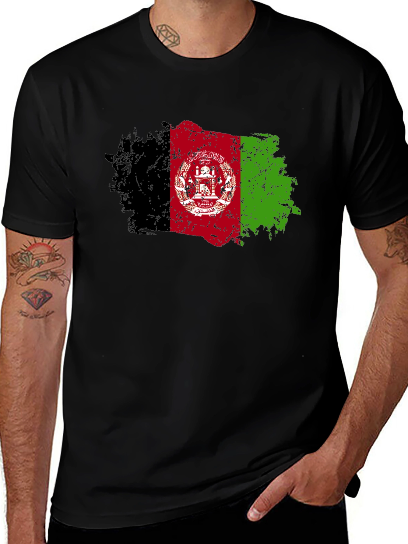 Afghanistan Flag T-Shirt - Distressed Grunge Style