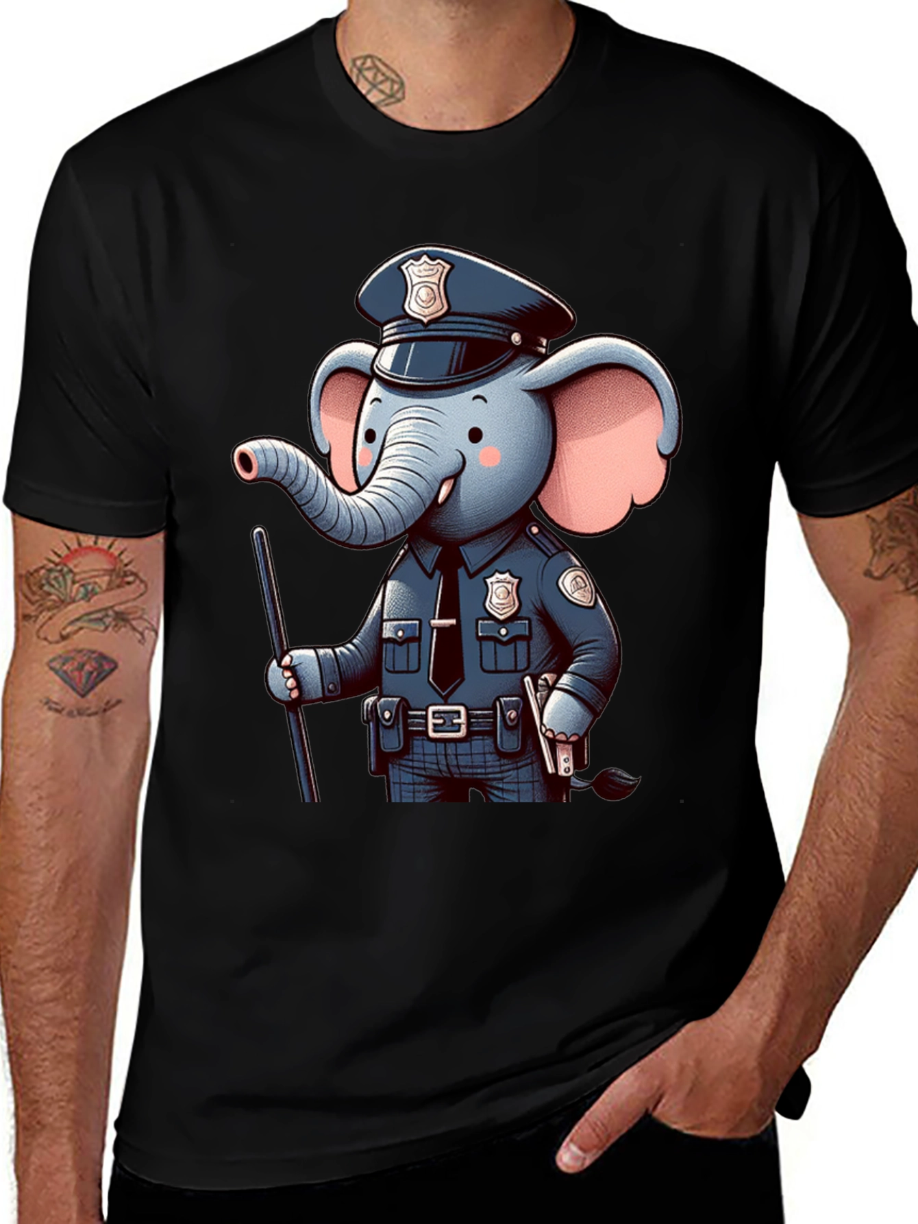 Variant 3 of Elephant Police T-Shirt - Cool Cartoon Design