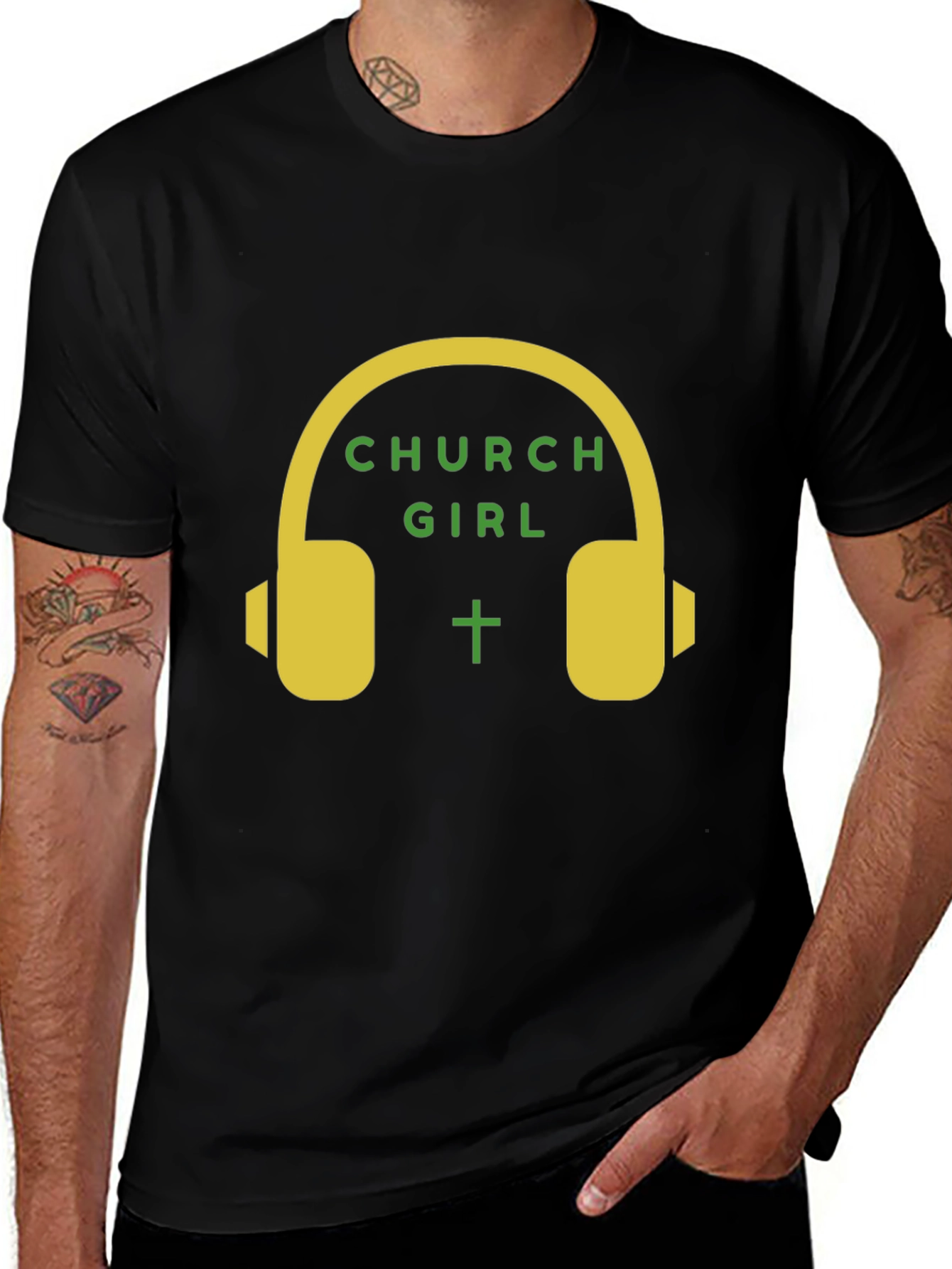 Variant 18 of Church Girl Headphone Graphic T-Shirt