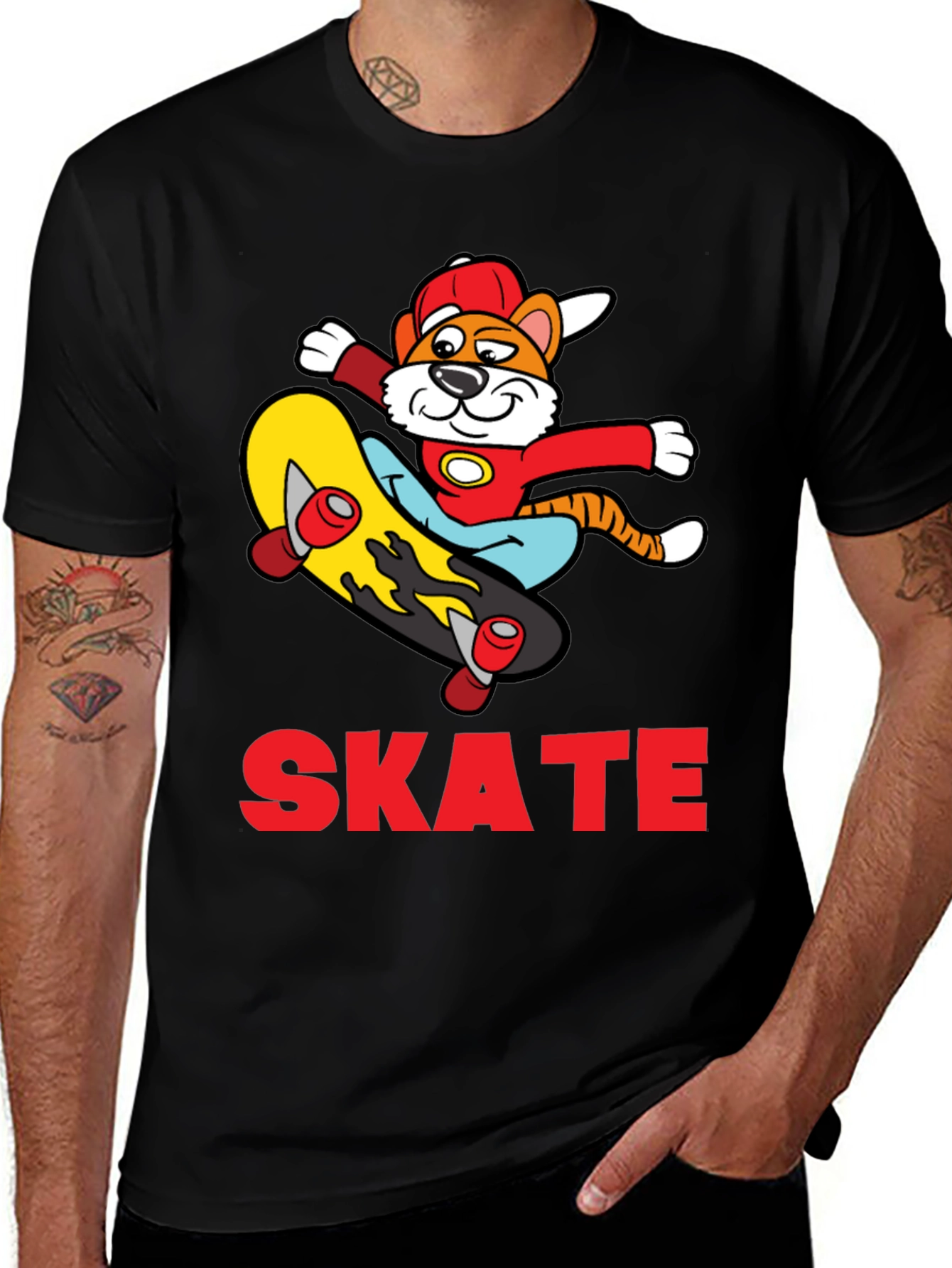 Cool Tiger Skate T-Shirt - Black Cotton Tee