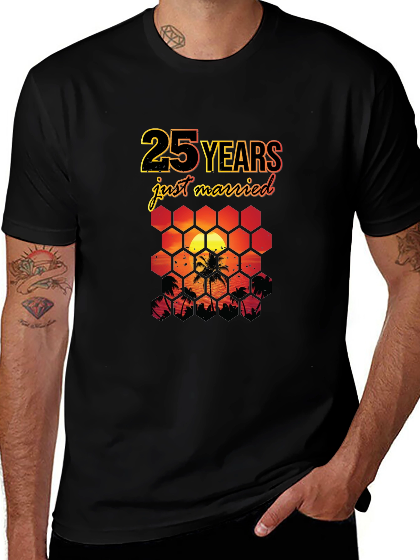 25th Anniversary T-Shirt Just Married Tropical Sunset