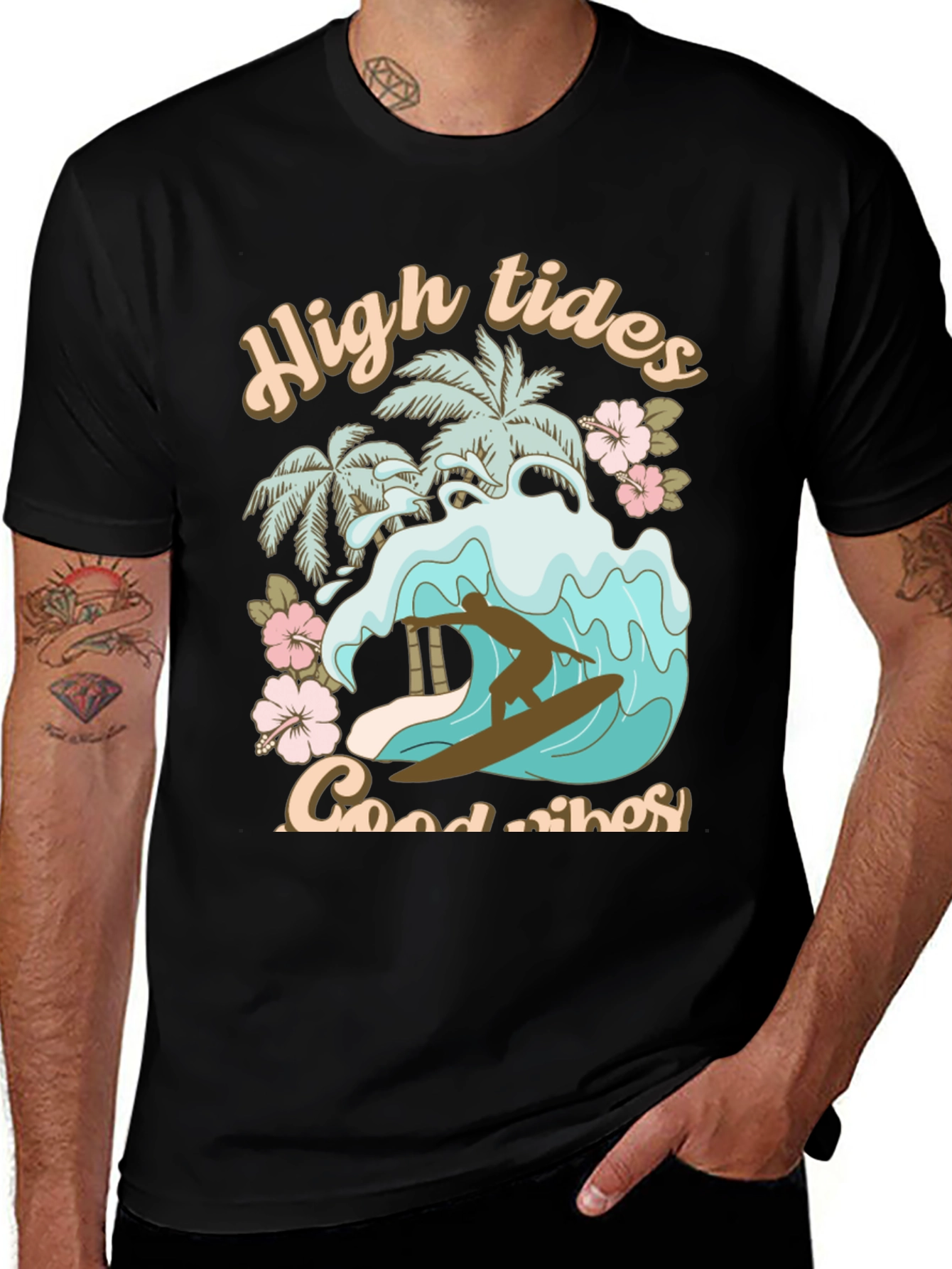 High Tides Good Vibes Surfer Graphic Tee