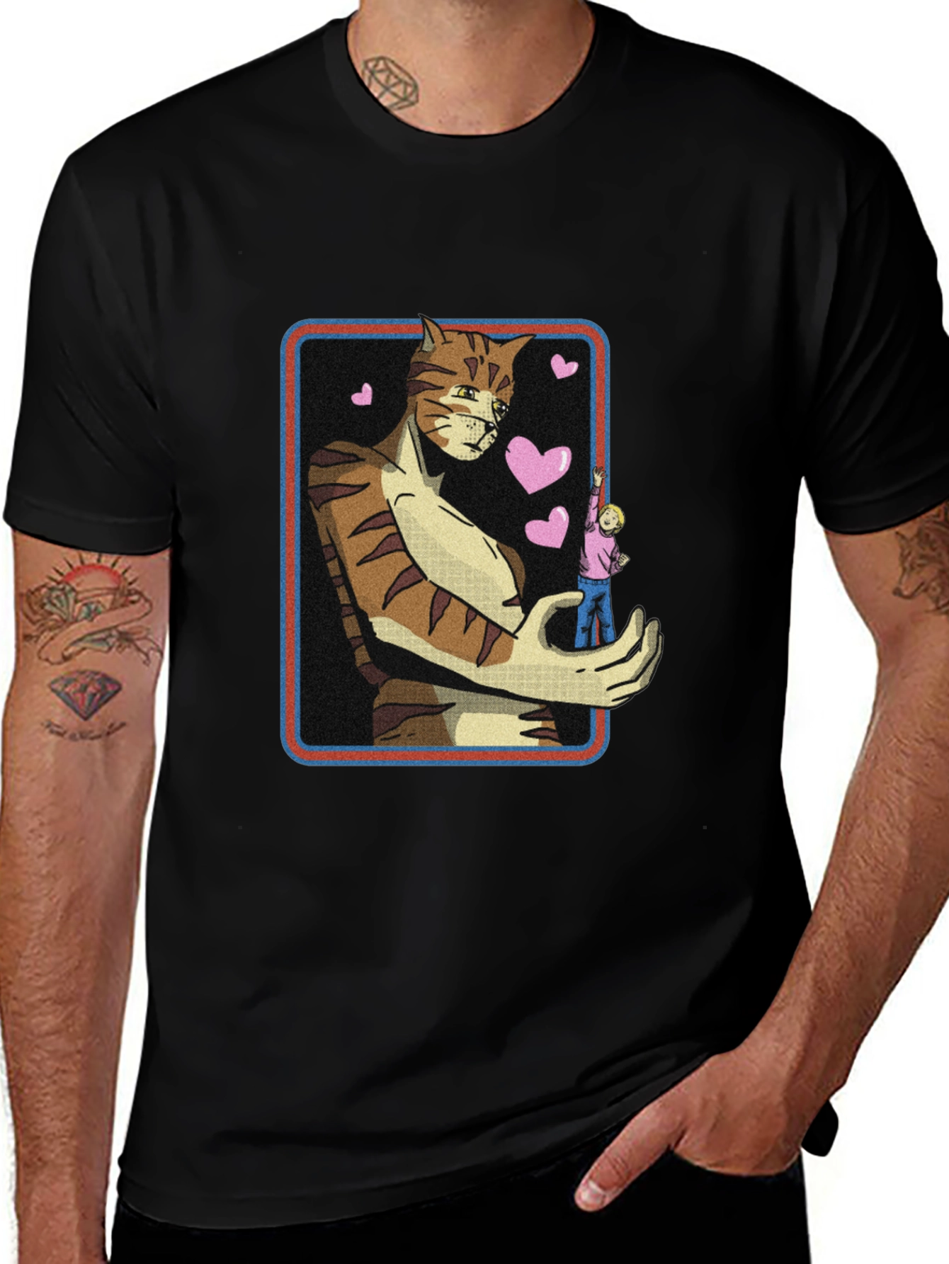 Variant 20 of Giant Cat Lover T-Shirt - Black Crew Neck Tee