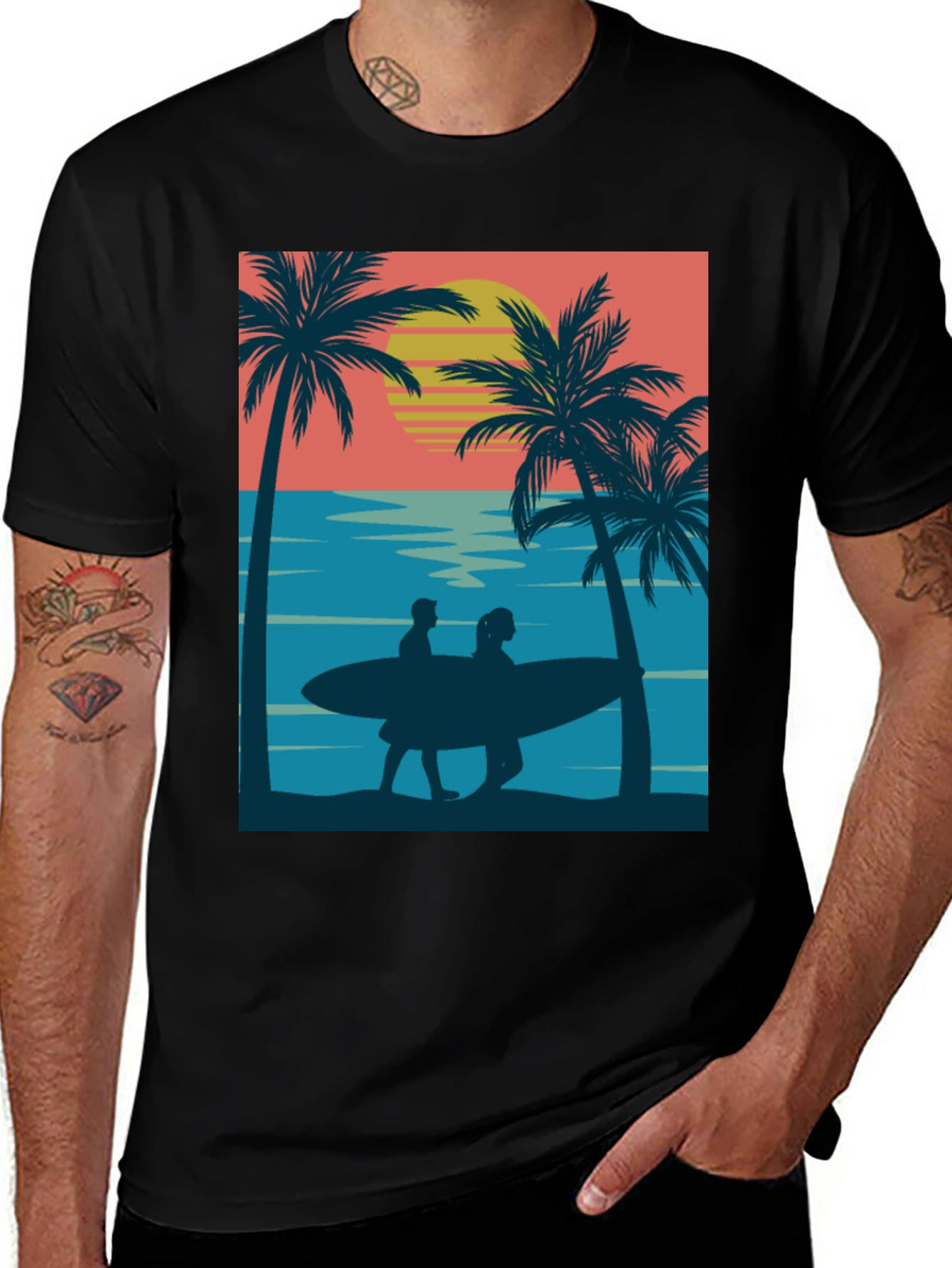 Variant 2 of Sunset Surfer Graphic Tee - Beach Vibes