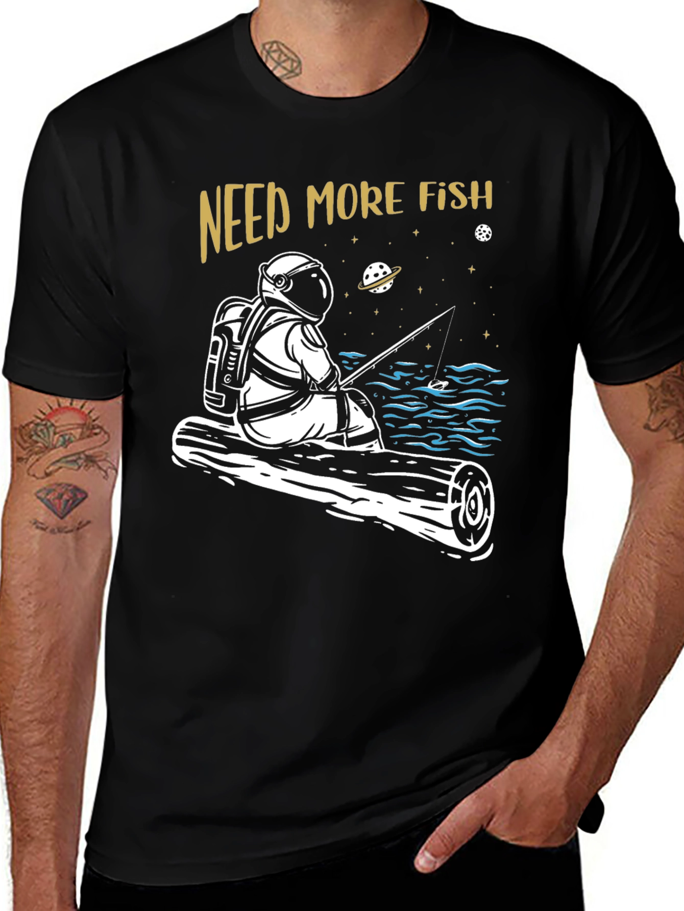 Variant 25 of Need More Fish T-Shirt - Astronaut Fishing in Space