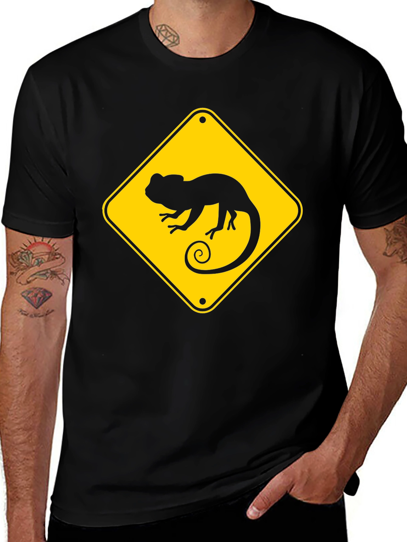Variant 15 of Chameleon Crossing T-Shirt - Black Crew Neck Tee