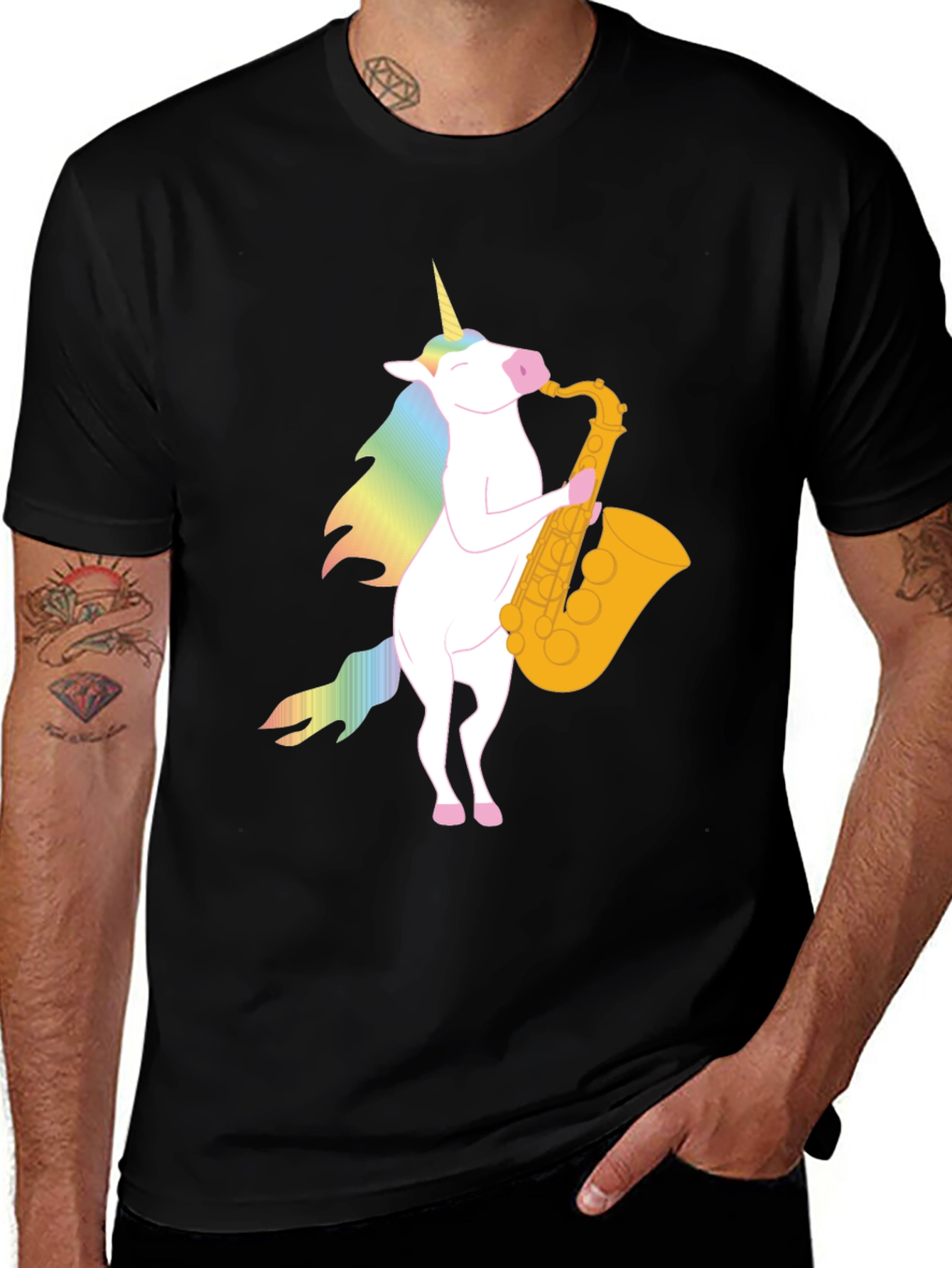 Unicorn Saxophone T-Shirt - Black Cotton Tee