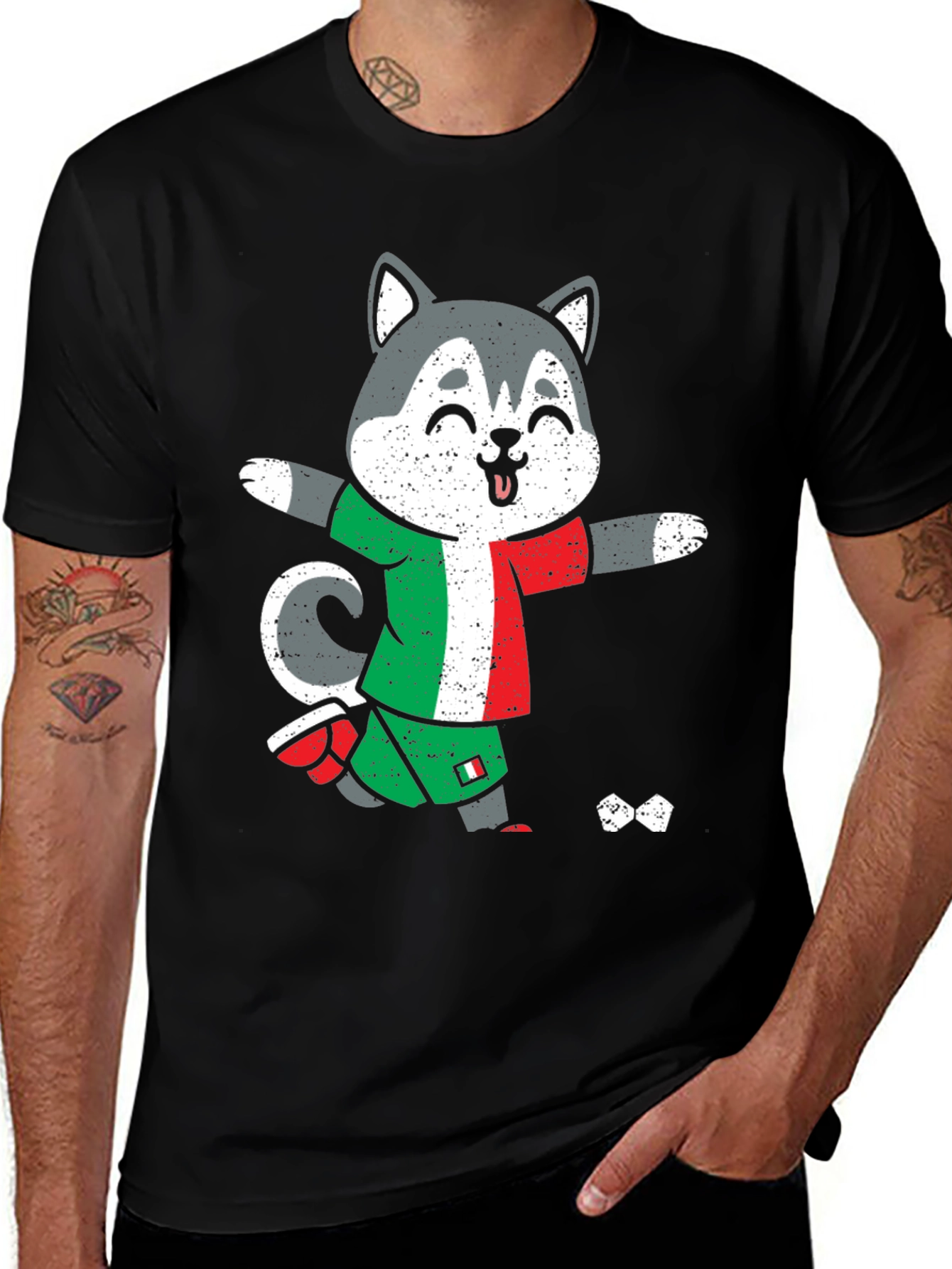 Italian Husky Soccer T-Shirt - Italy Dog Football Tee