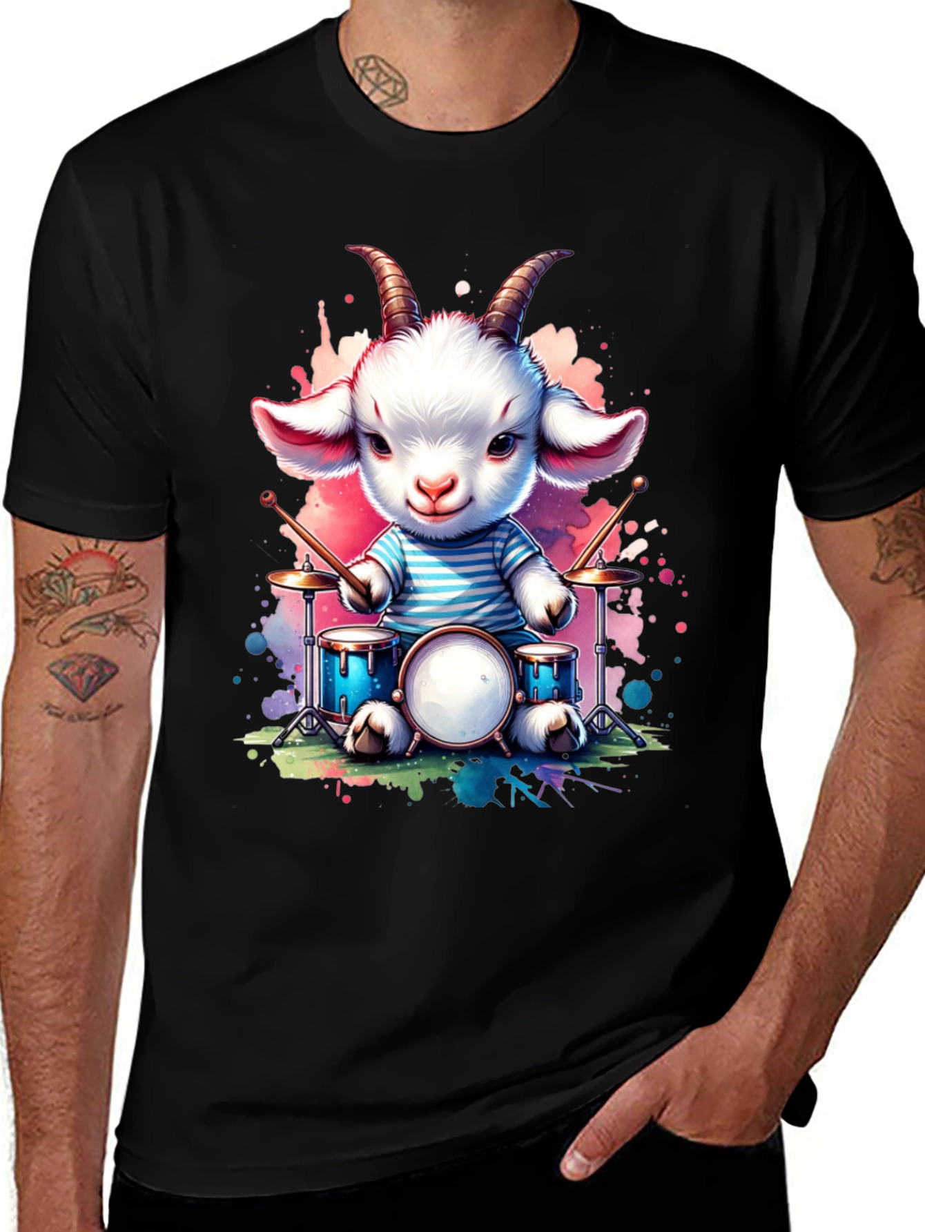 Variant 2 of Goat Drummer Graphic Tee - Cute Music Lover Shirt