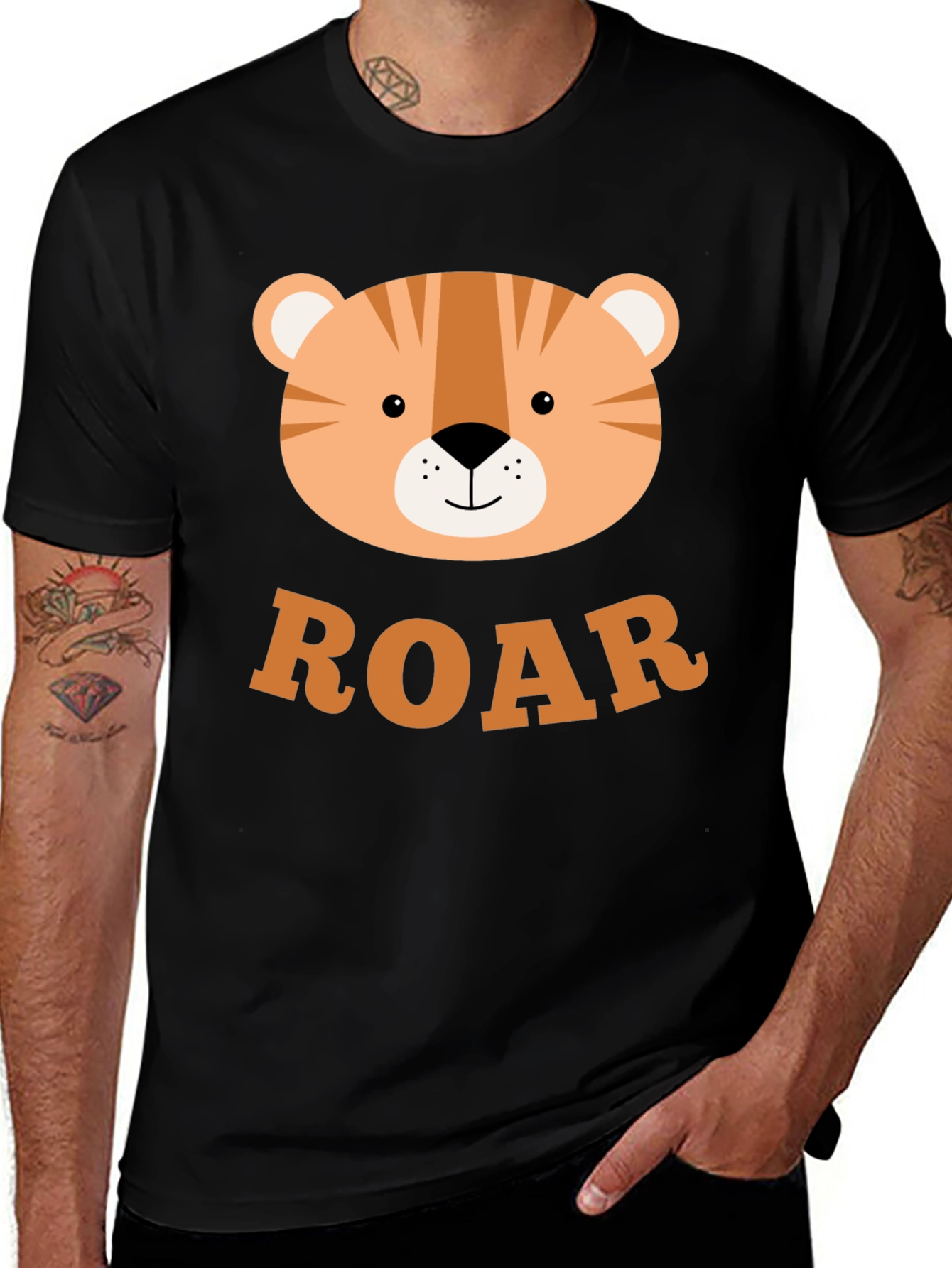 Variant 24 of Roar! Cute Tiger Graphic T-Shirt - Black Cotton Blend