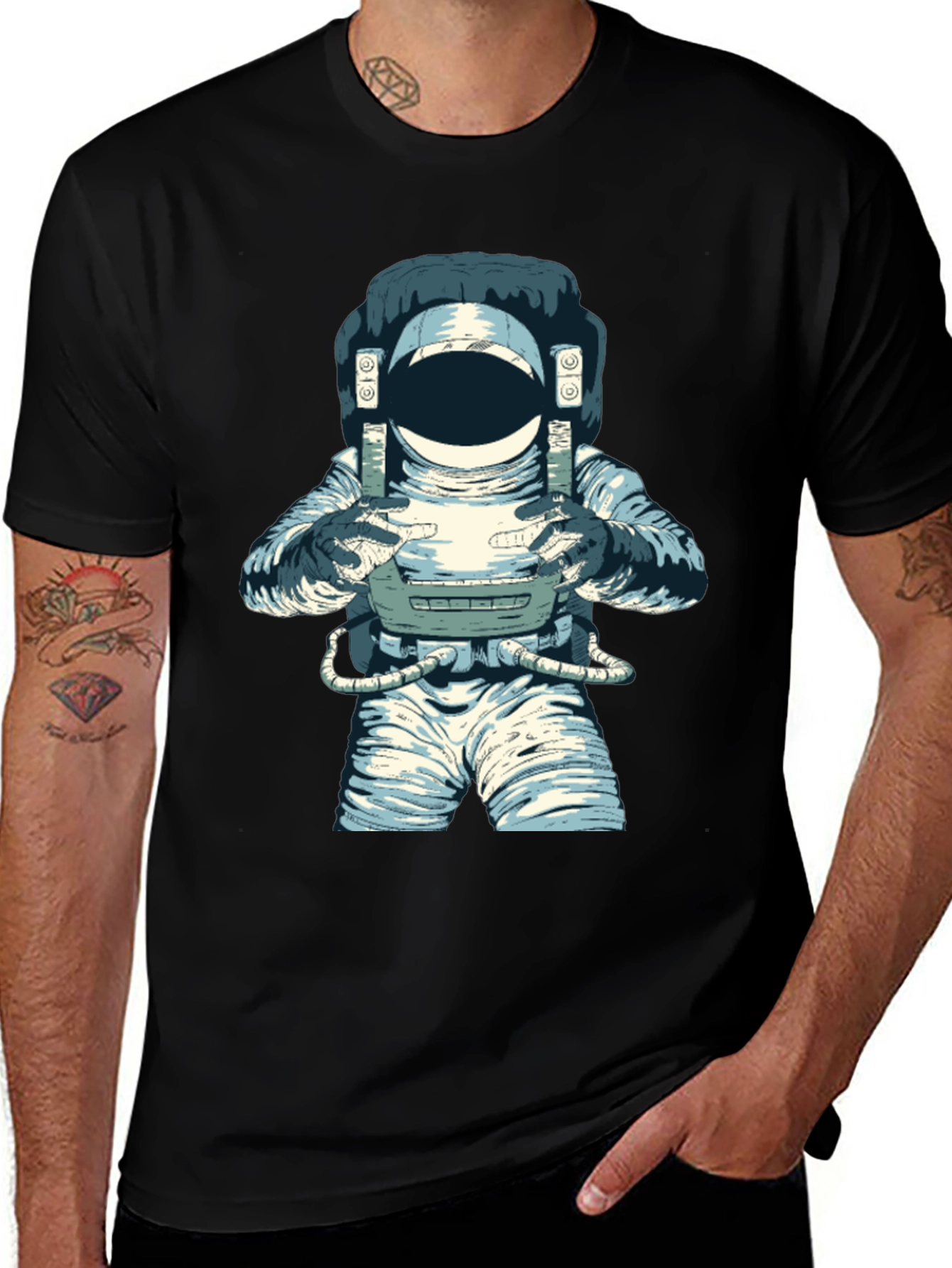 Variant 18 of Astronaut Graphic Tee - Black Cotton Blend