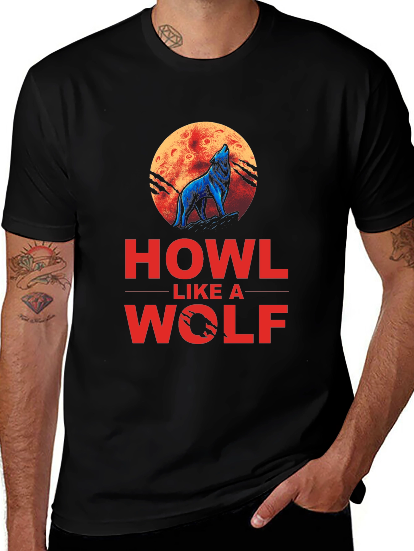 Variant 18 of Howl Like A Wolf Graphic T-Shirt - Cool Moon Design