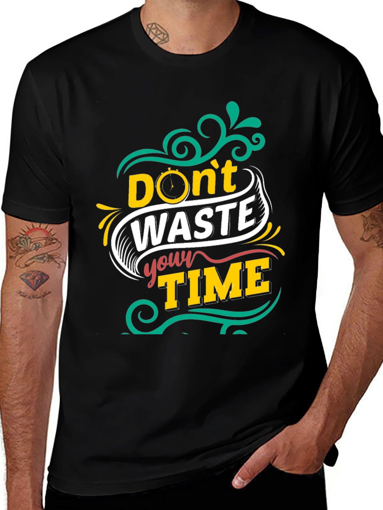 Variant 28 of Don't Waste Your Time Graphic Tee - Black T-Shirt
