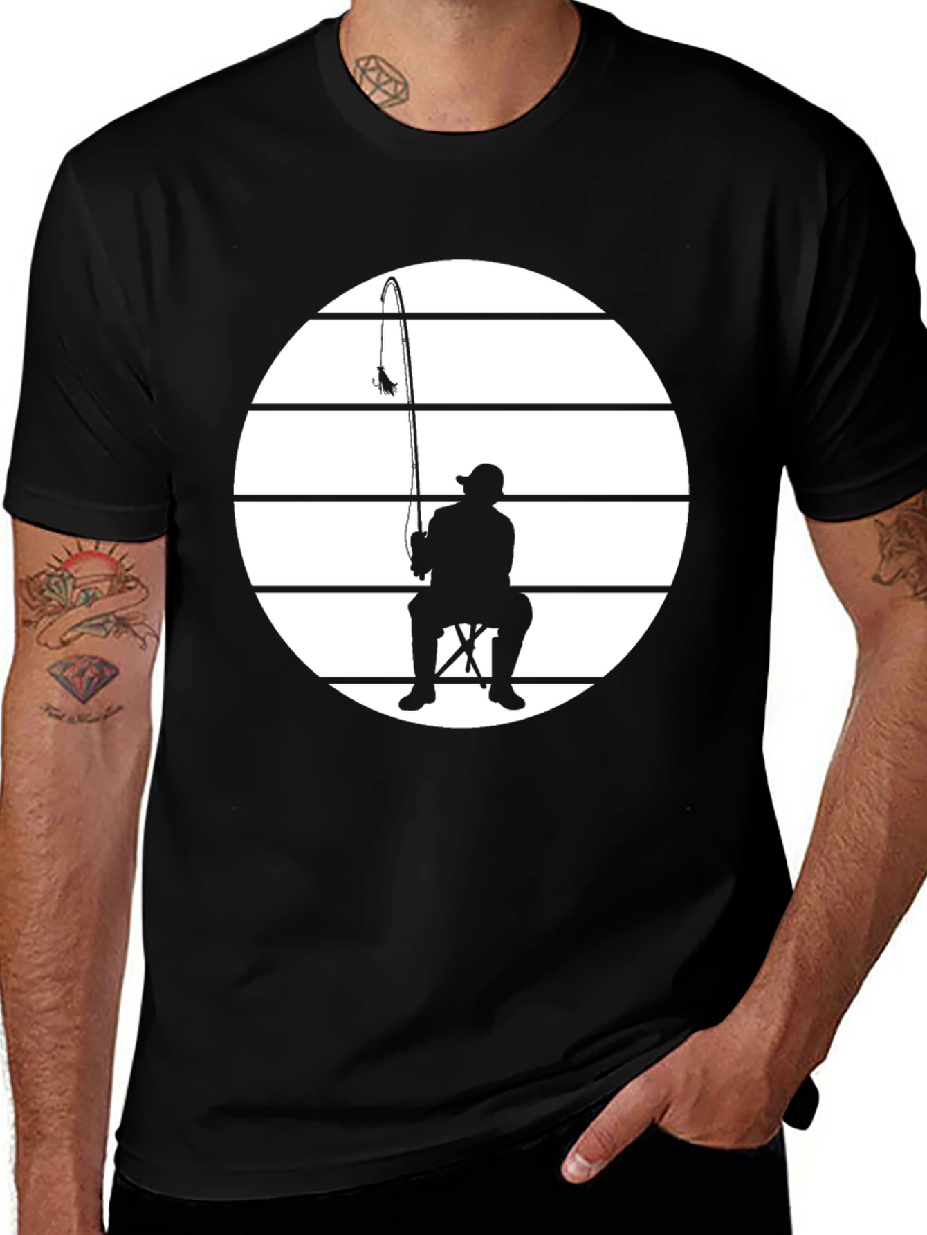 Variant 21 of Fisherman Silhouette Tee - Black Graphic T-Shirt
