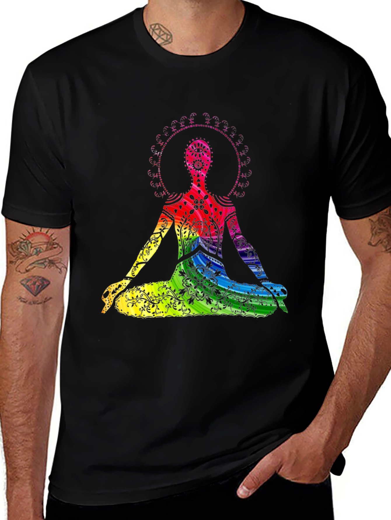 Variant 15 of Rainbow Chakra Yoga Meditation Black T-Shirt