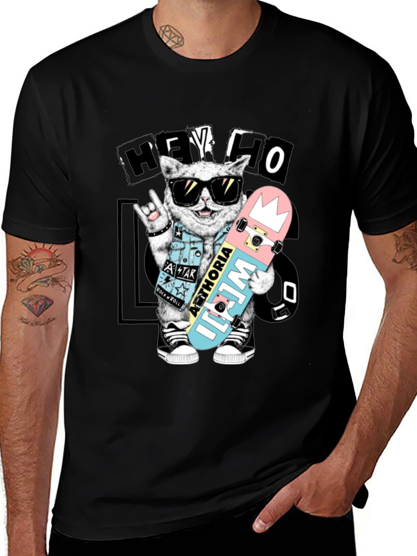 Variant 24 of Cool Cat Skateboarder Black Graphic Tee