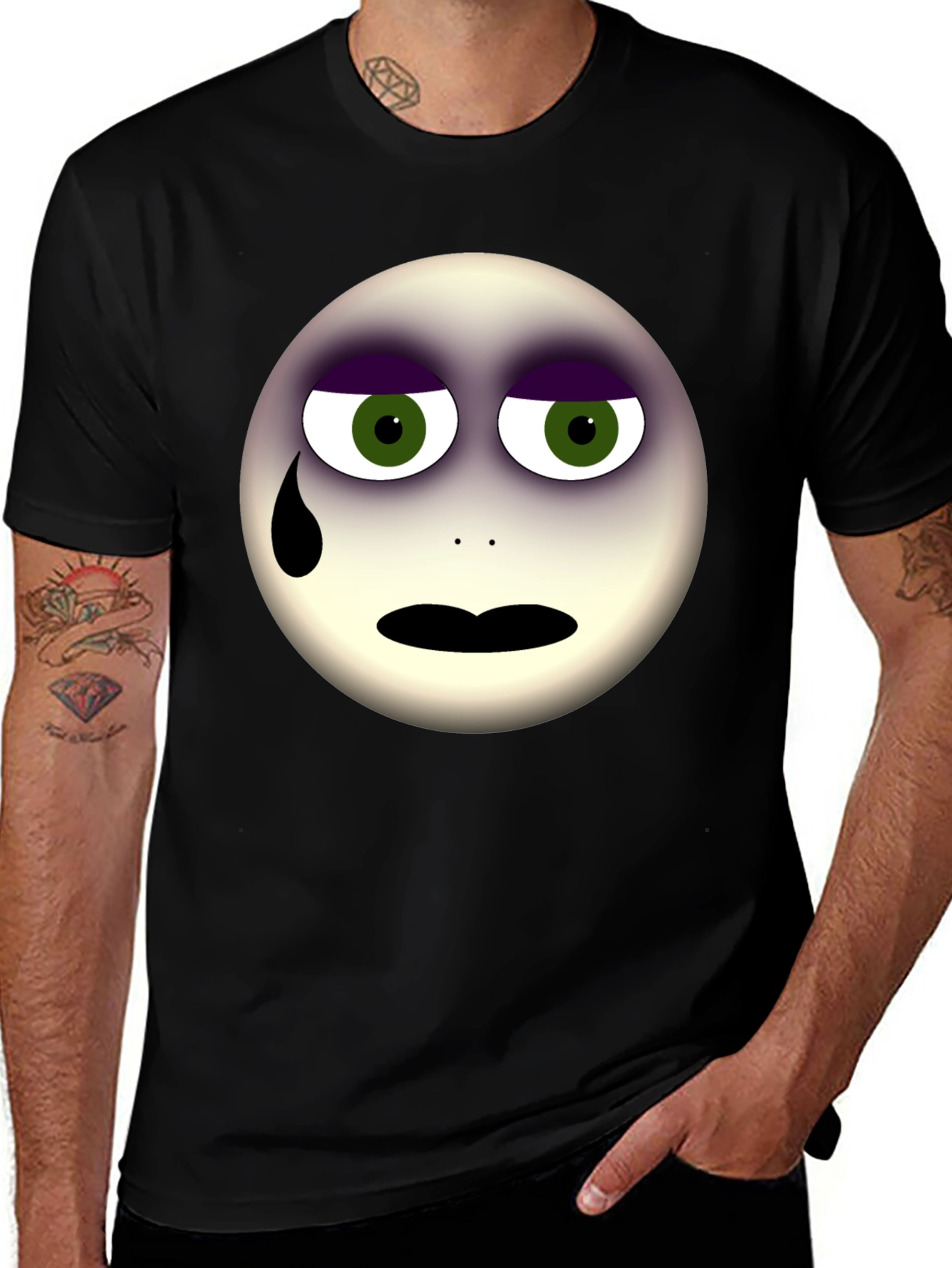 Sad Emoji Graphic Print Black T-Shirt