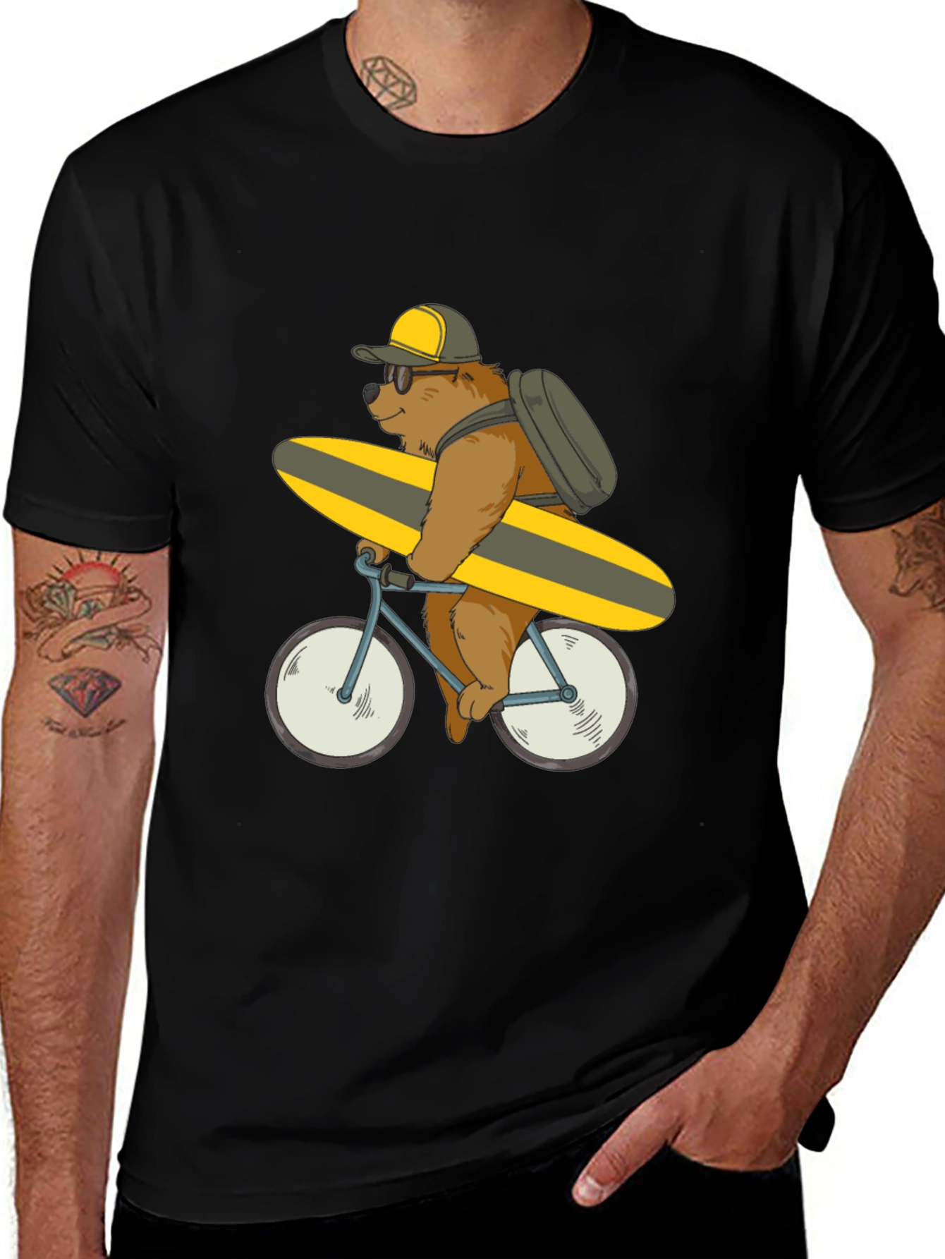 Variant 27 of Bear on Bike T-Shirt - Surfing Bear Tee