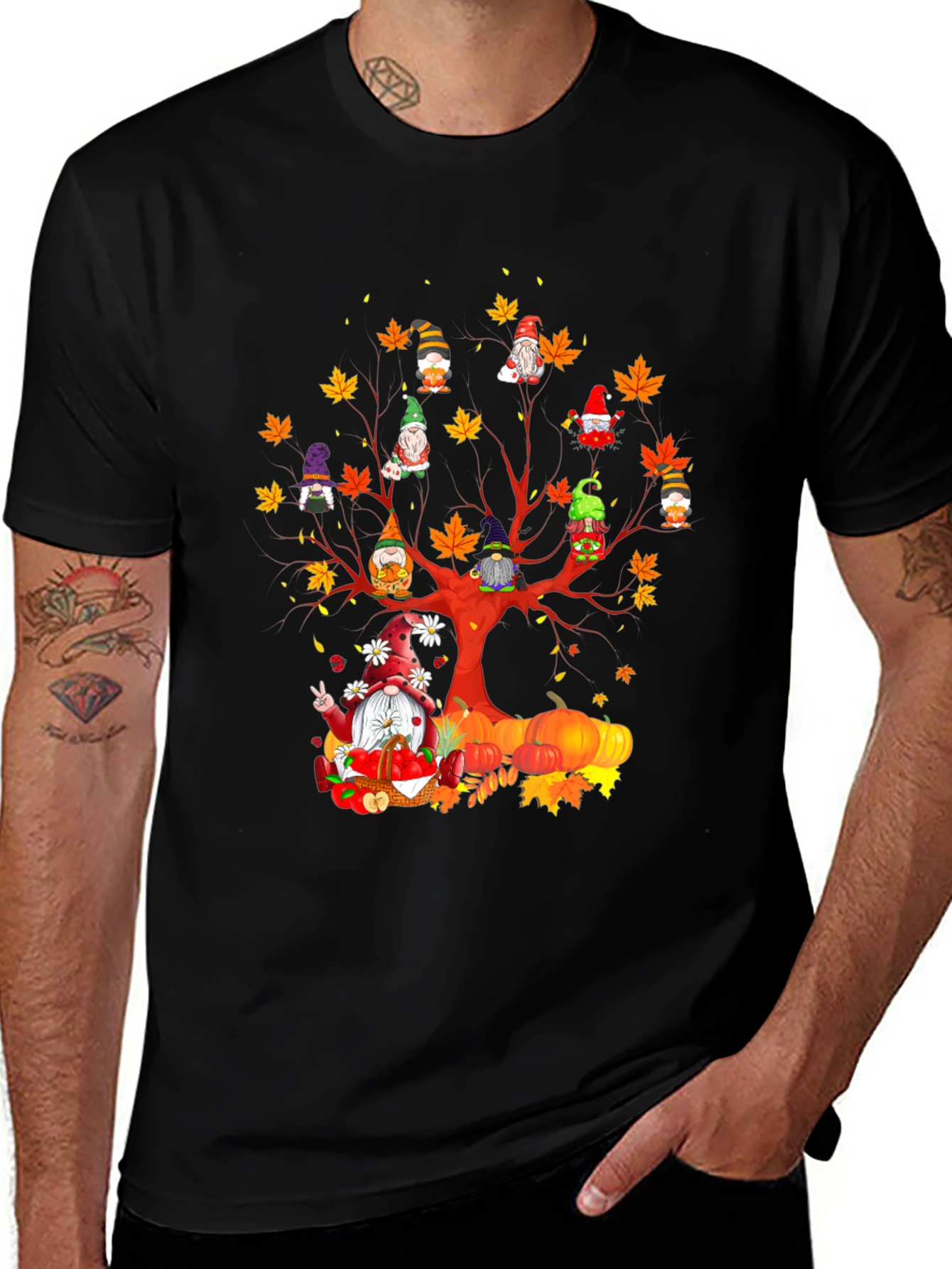 Variant 5 of Fall Gnomes T-Shirt - Autumn Harvest Tree Design
