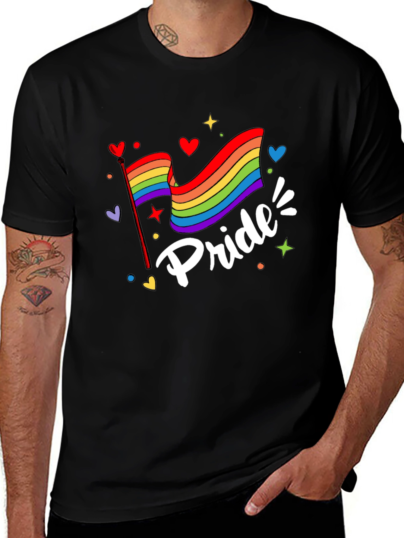 Variant 3 of Pride Flag Graphic Tee - Black Cotton Blend