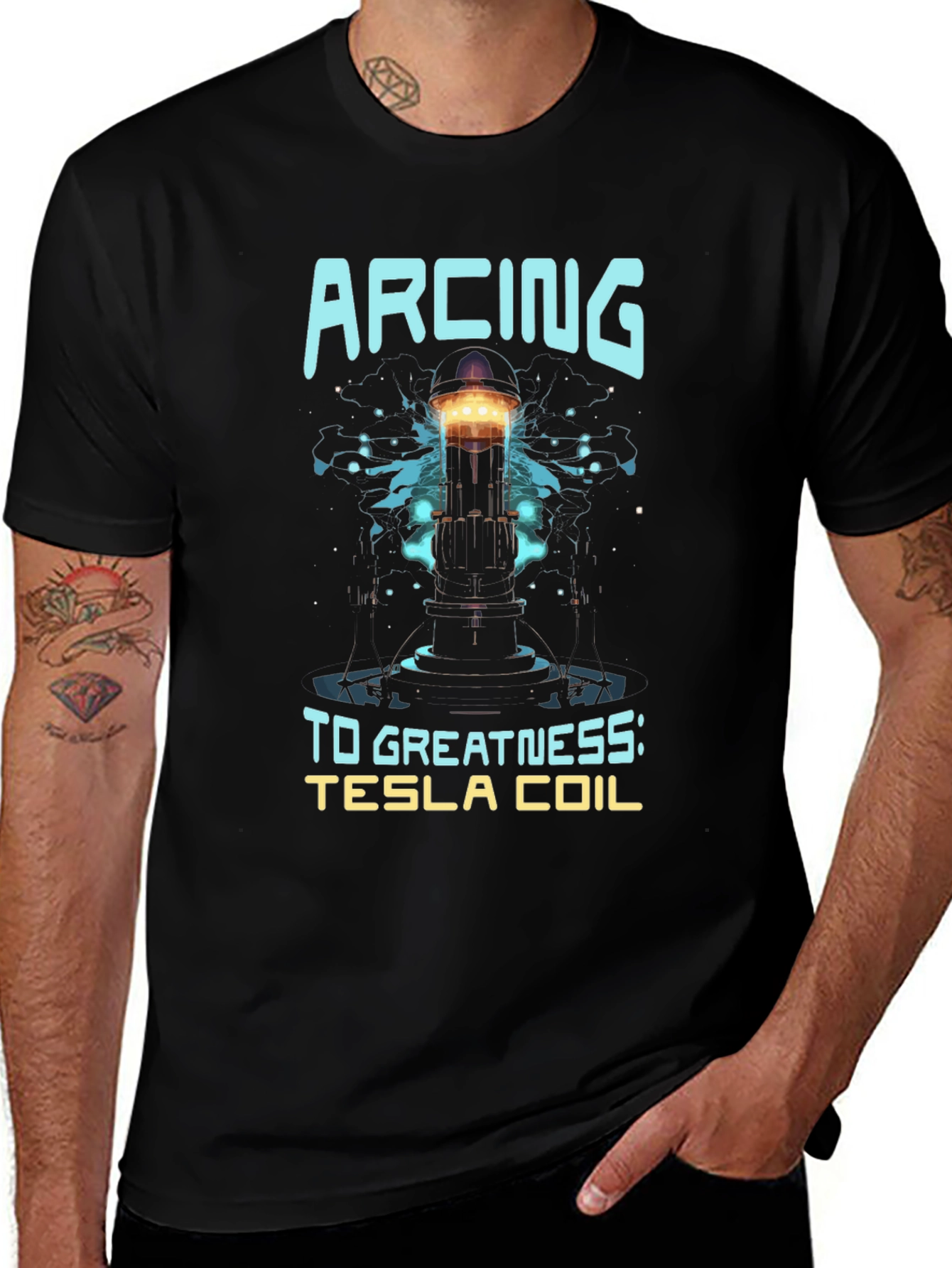 Arcing to Greatness Tesla Coil Black T-Shirt