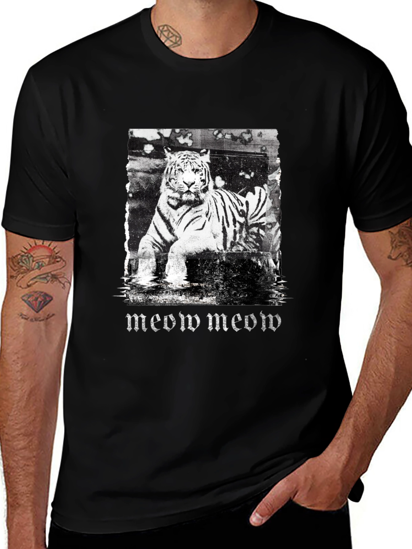 Variant 13 of Tiger Graphic Tee - Meow Meow Black T-Shirt