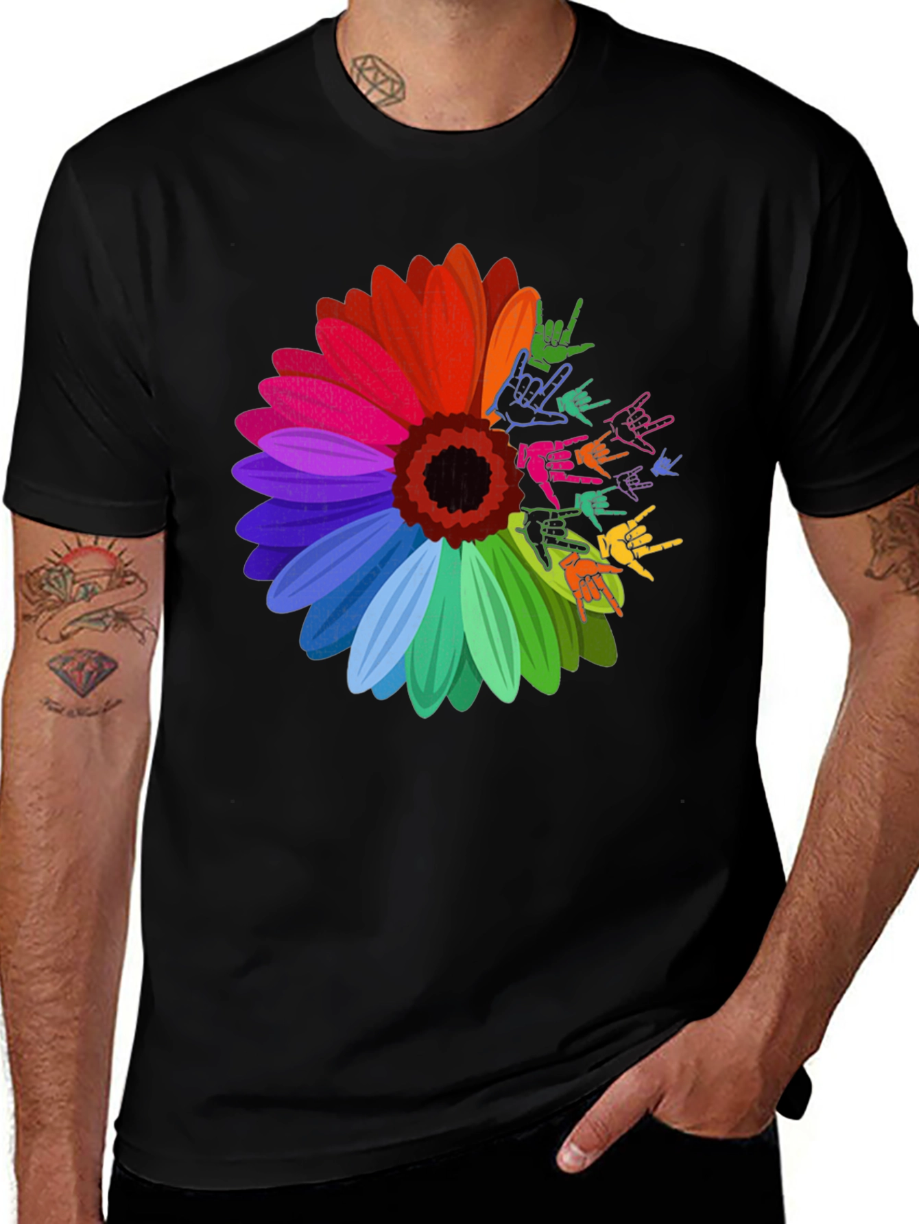 Love Sign Language Sunflower Graphic T-Shirt
