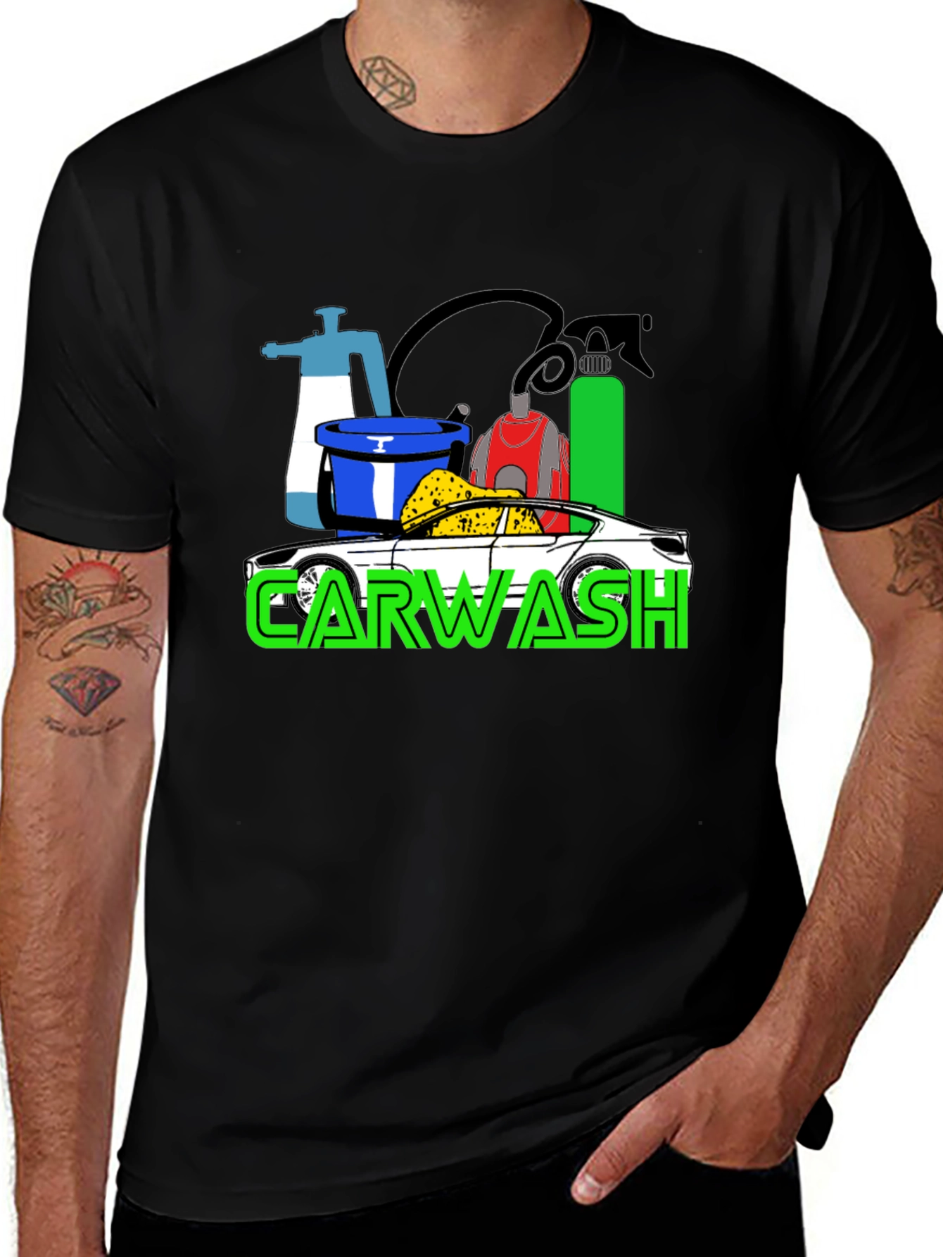Variant 8 of Car Wash T-Shirt - Black Cotton Blend Graphic Tee