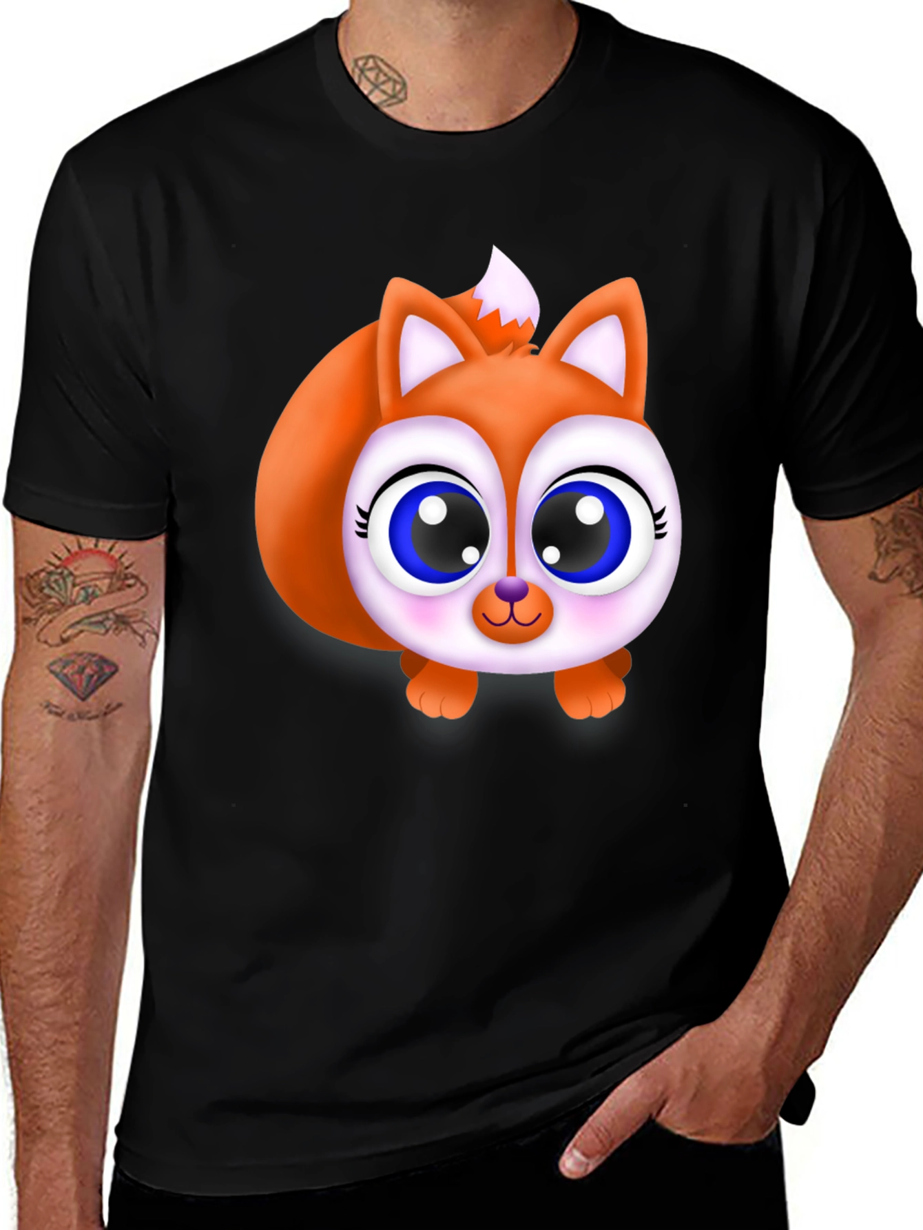 Variant 17 of Cute Fox Graphic Tee - Black Cotton Blend Shirt