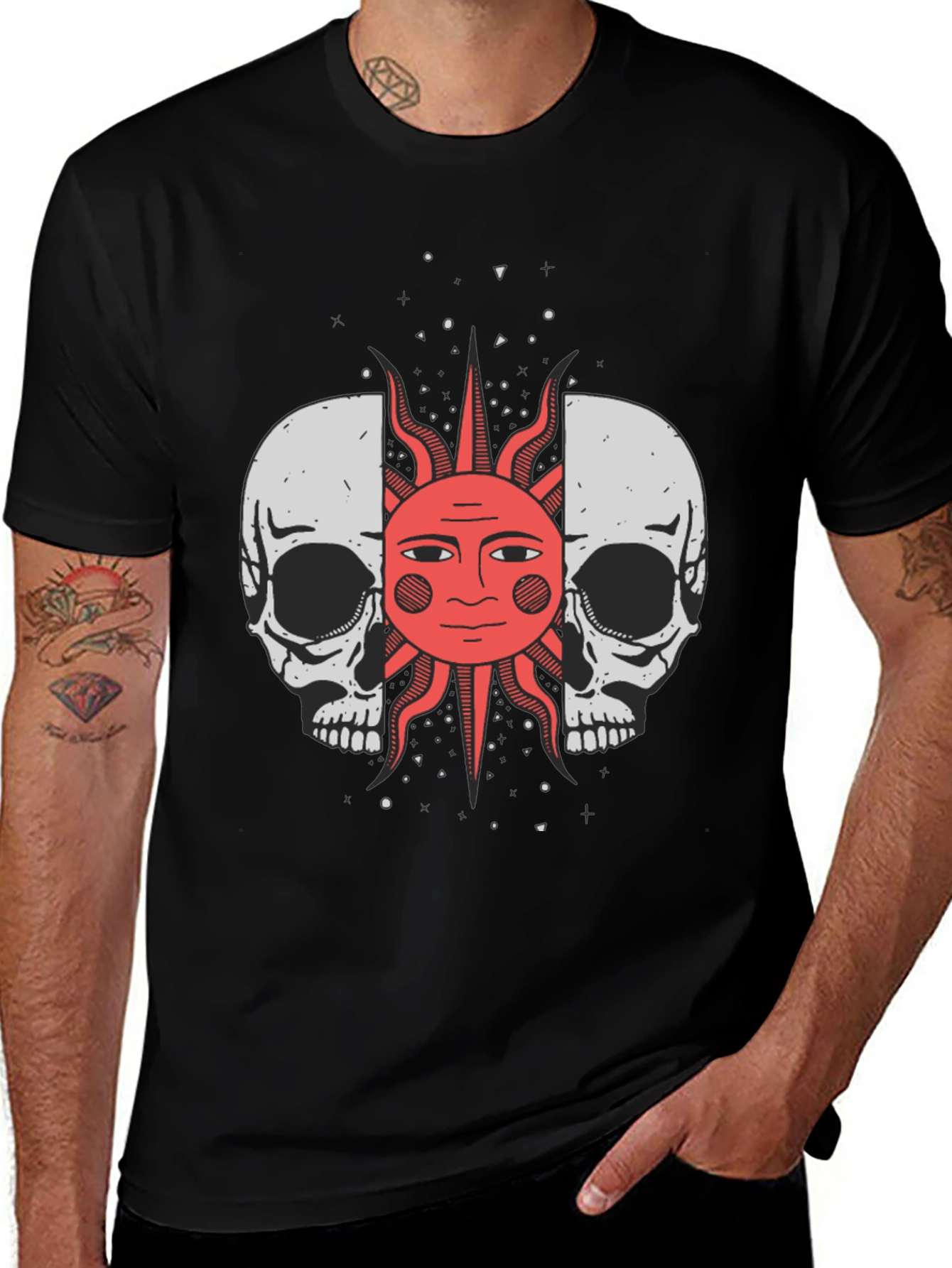 Variant 16 of Skull & Sun Graphic Tee - Black