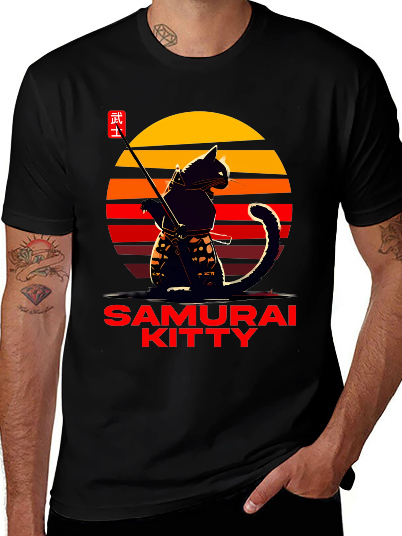 Samurai Kitty T-Shirt - Black Cotton Tee