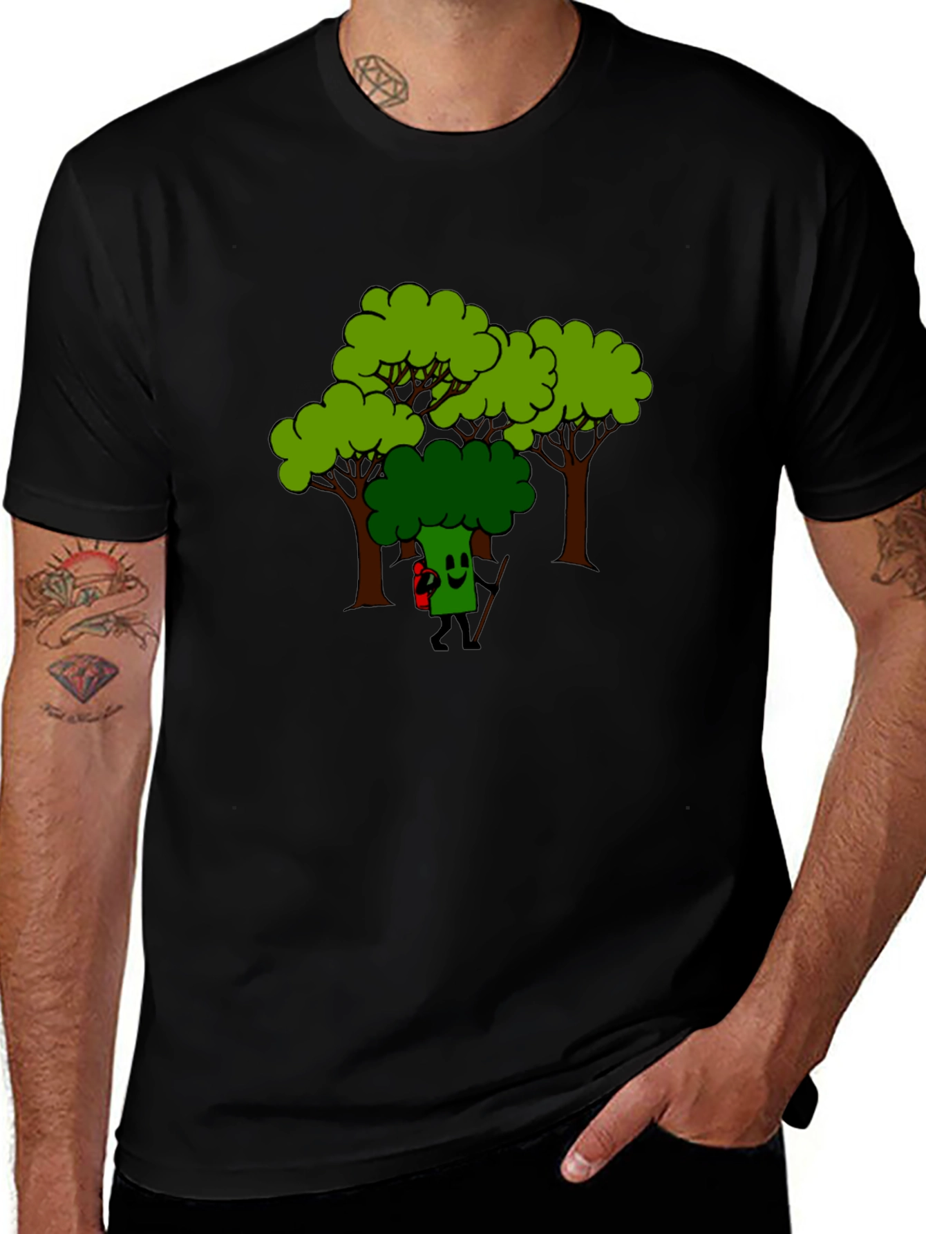 Variant 10 of Broccoli Forest T-Shirt - Black Cotton Tee