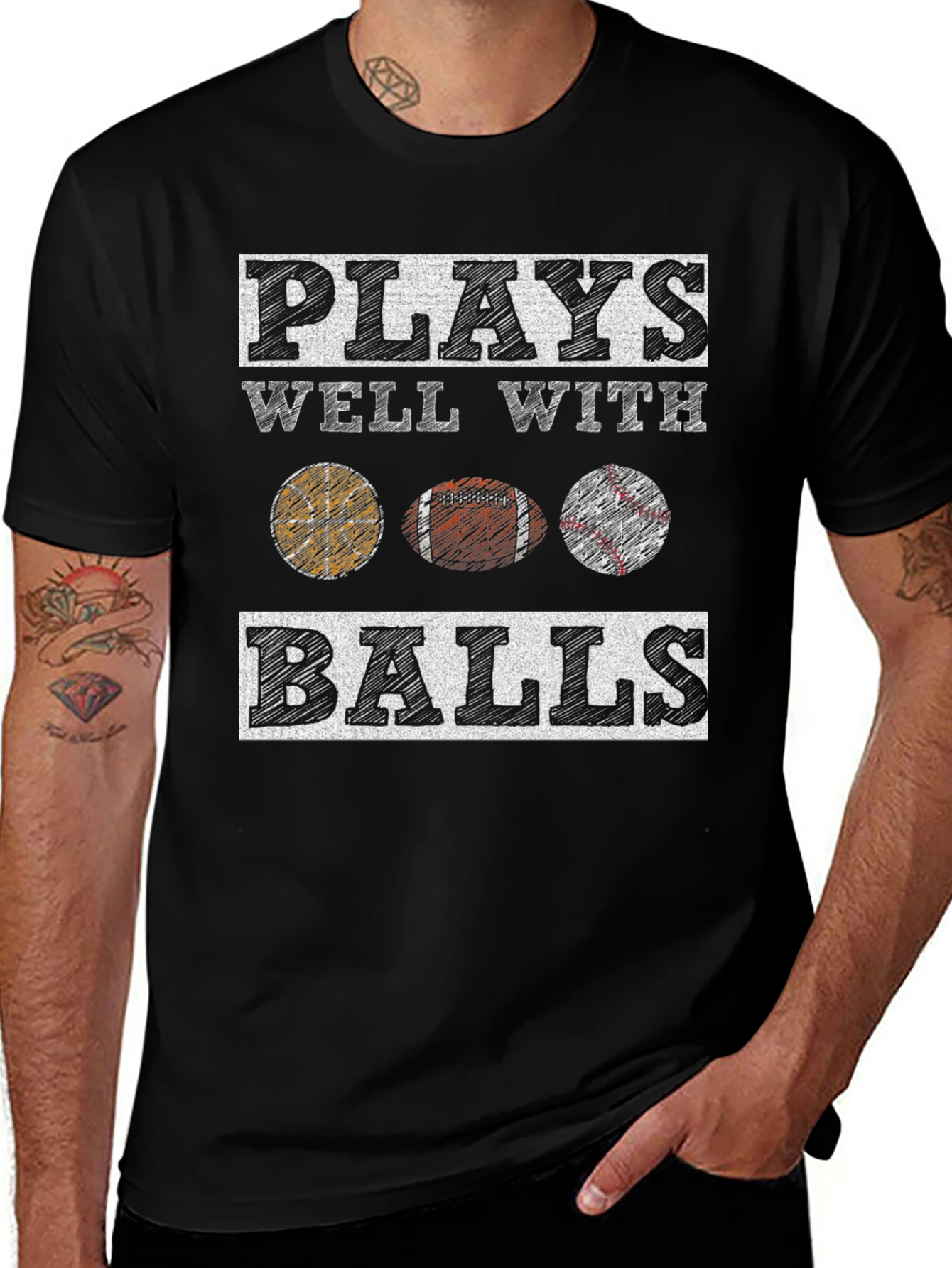 Variant 16 of Plays Well With Balls T-Shirt - Sports Lover Tee
