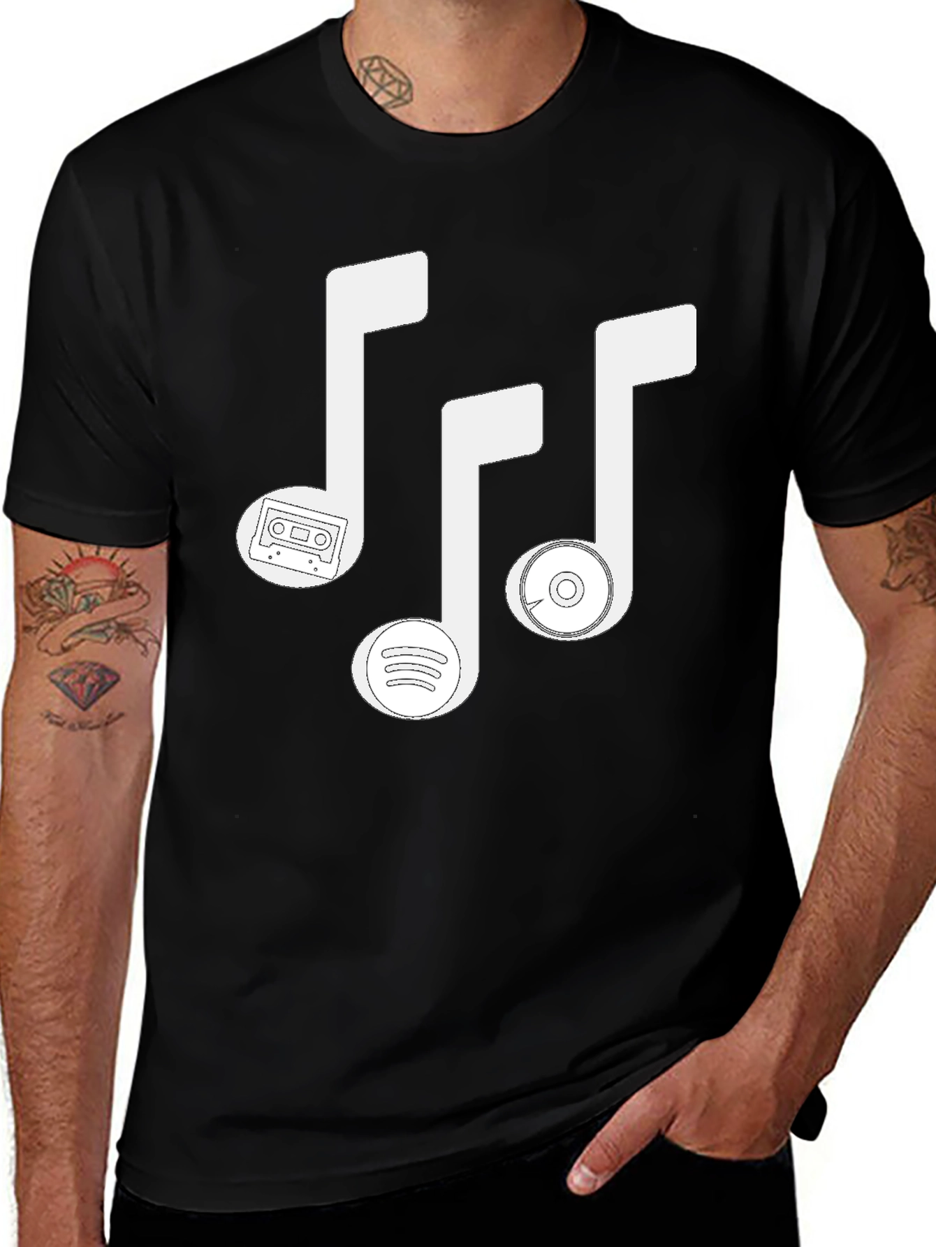 Variant 30 of Music Lover's T-Shirt - Cassette, Spotify, & CD Notes