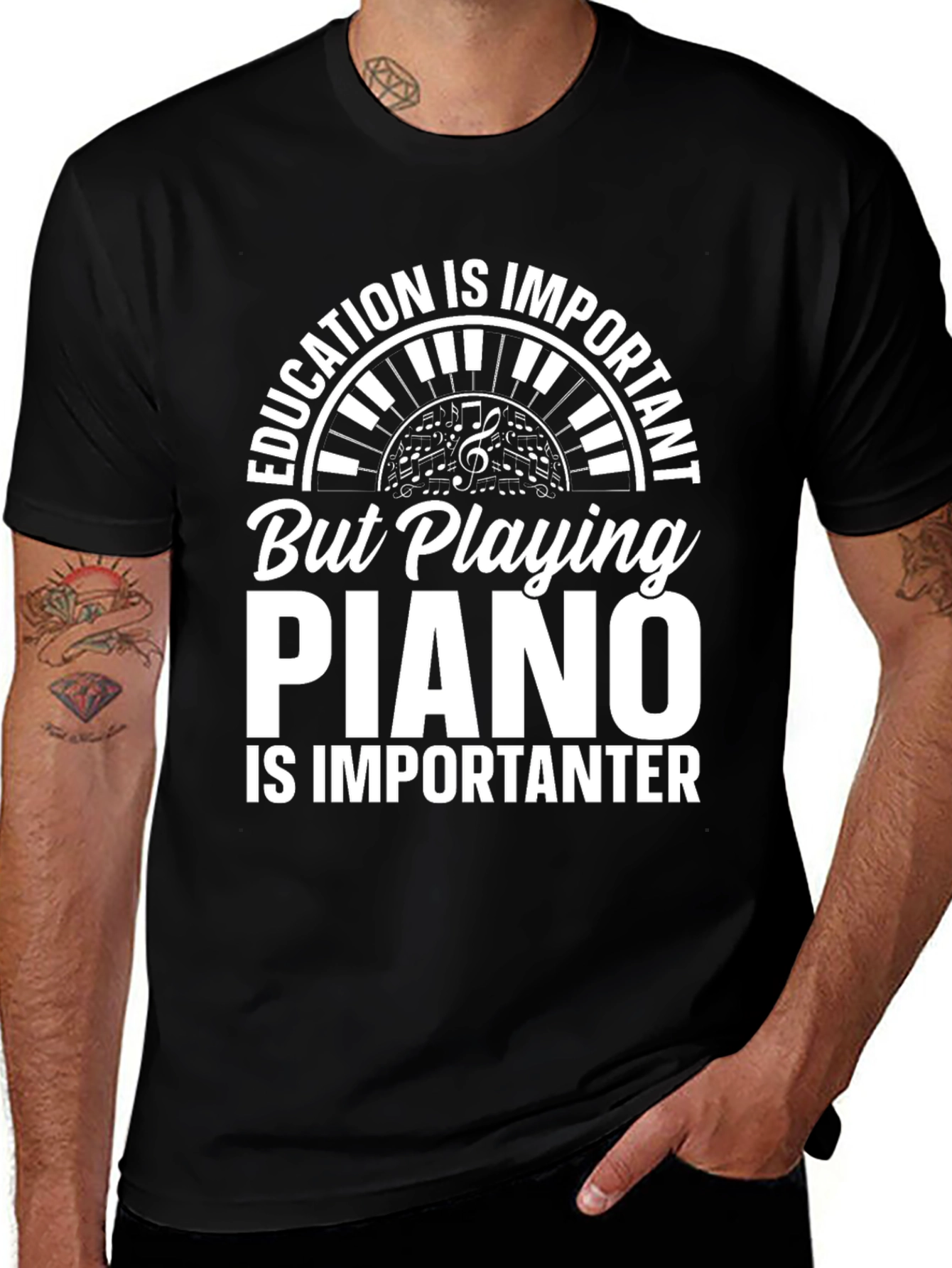 Variant 4 of Funny Piano Player T-Shirt: Education is Important Tee